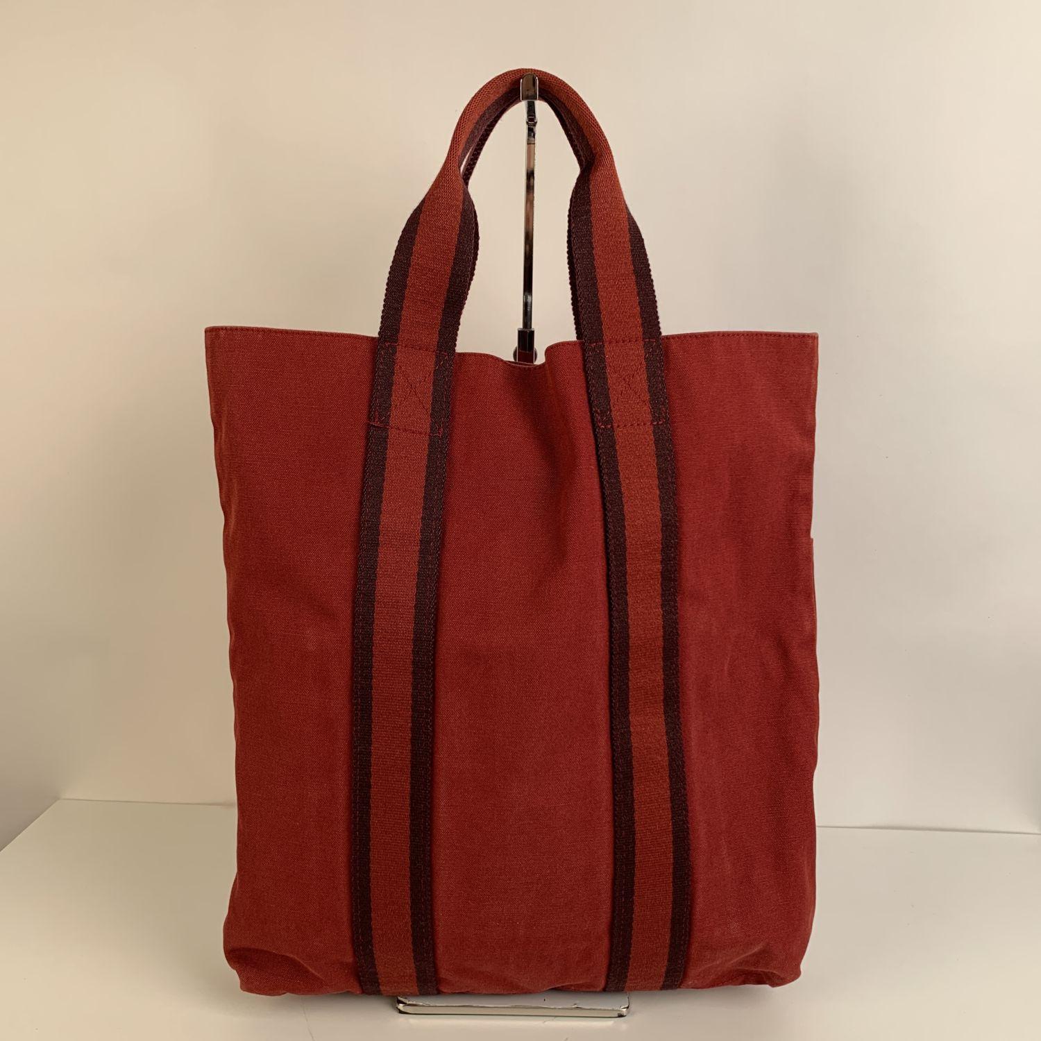 Women's Hermes Paris Red Cotton Canvas Fourre Tout Shopping Bag Tote