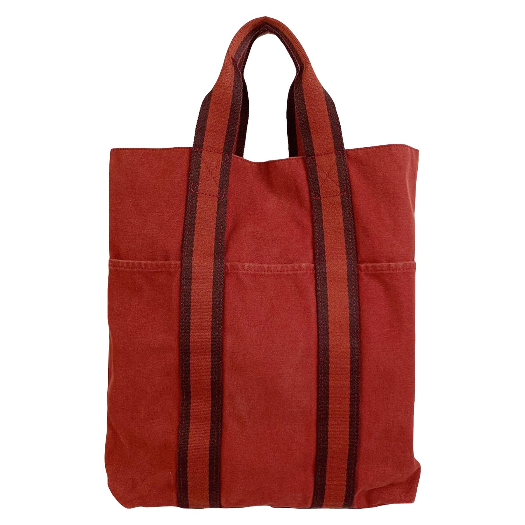 Hermes Paris Red Cotton Canvas Fourre Tout Shopping Bag Tote