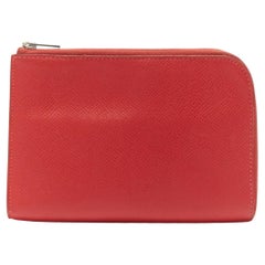 HERMES PARIS red remix duo wallet calfskin leather silver palladium zip classic