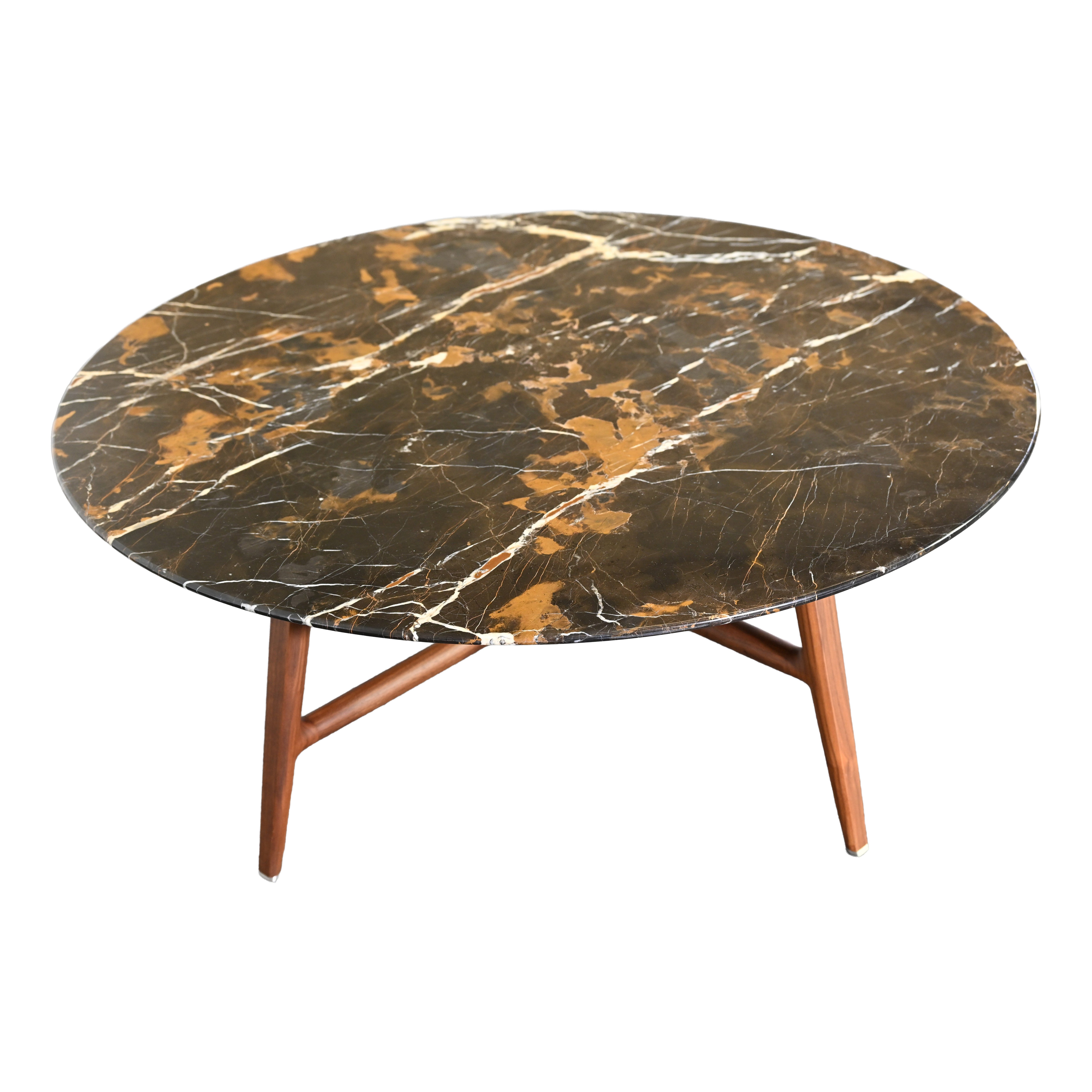 Hermès Paris Round Marble Coffee Table with Wood Base, 21st Century