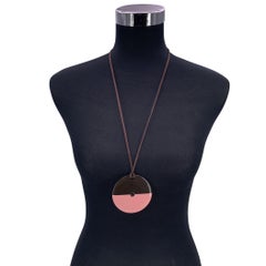 Hermes Paris Round Pink Laquered Pendant Necklace