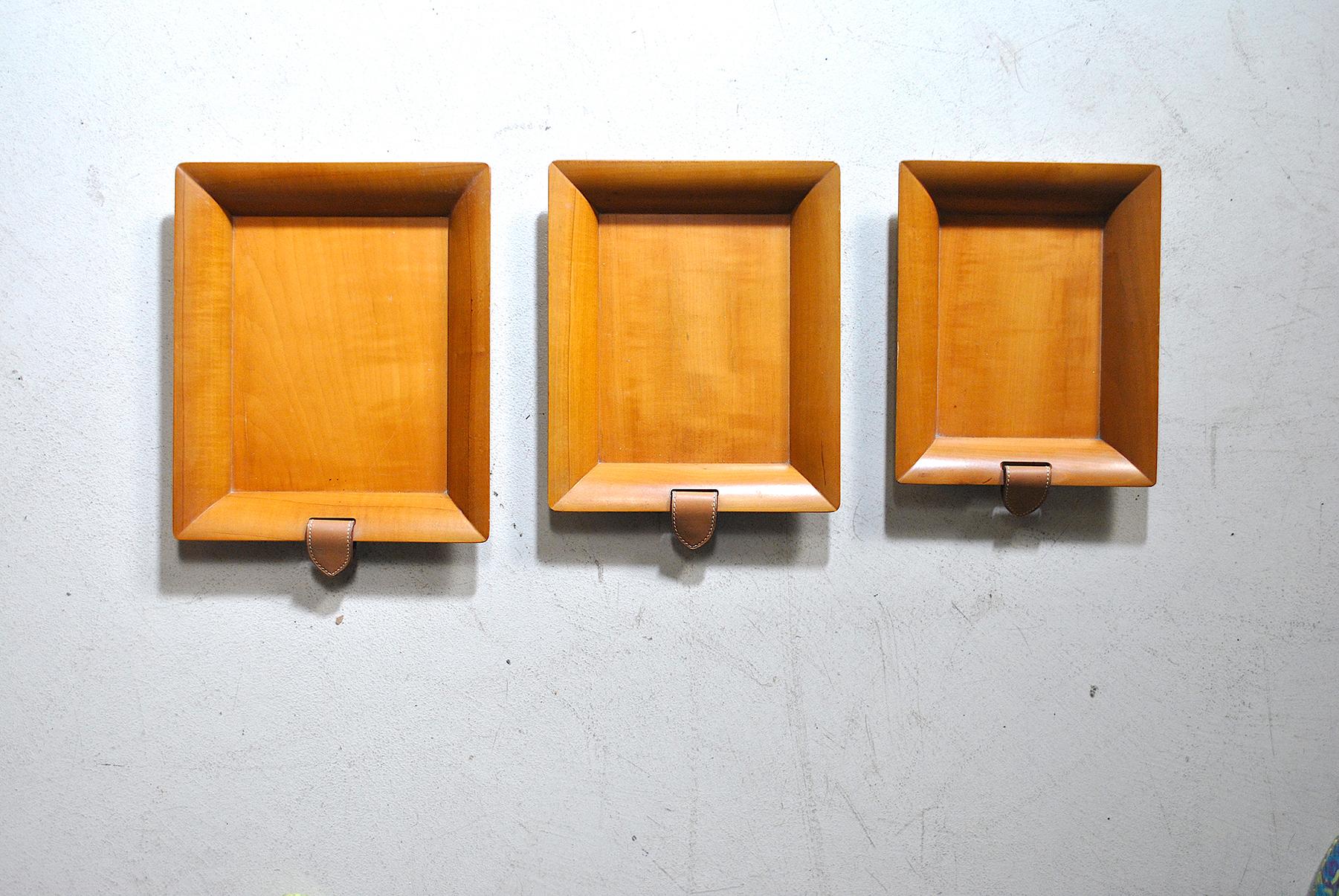 Leather Hermes Paris Set of Three Valets Tray