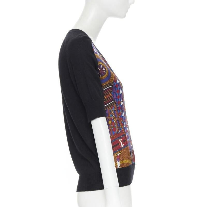 Pull à col V en maille de cachemire noir avec imprimé en soie Hermès Paris, signature Fr34 Bon état - En vente à Hong Kong, NT