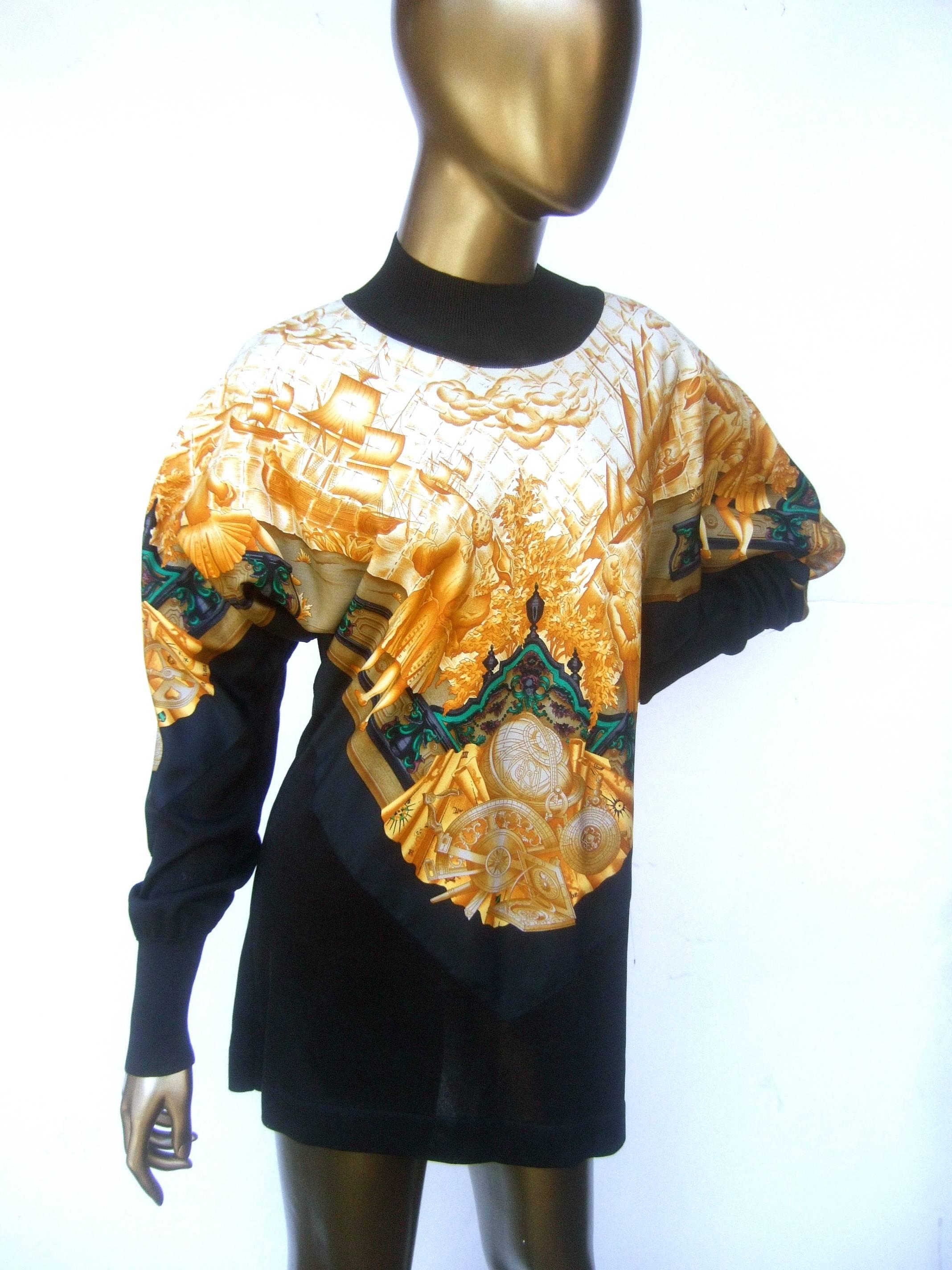 Hermes Paris Silk 18th Century Style Nautical Exploration Blouse cira 1990s In Excellent Condition For Sale In University City, MO