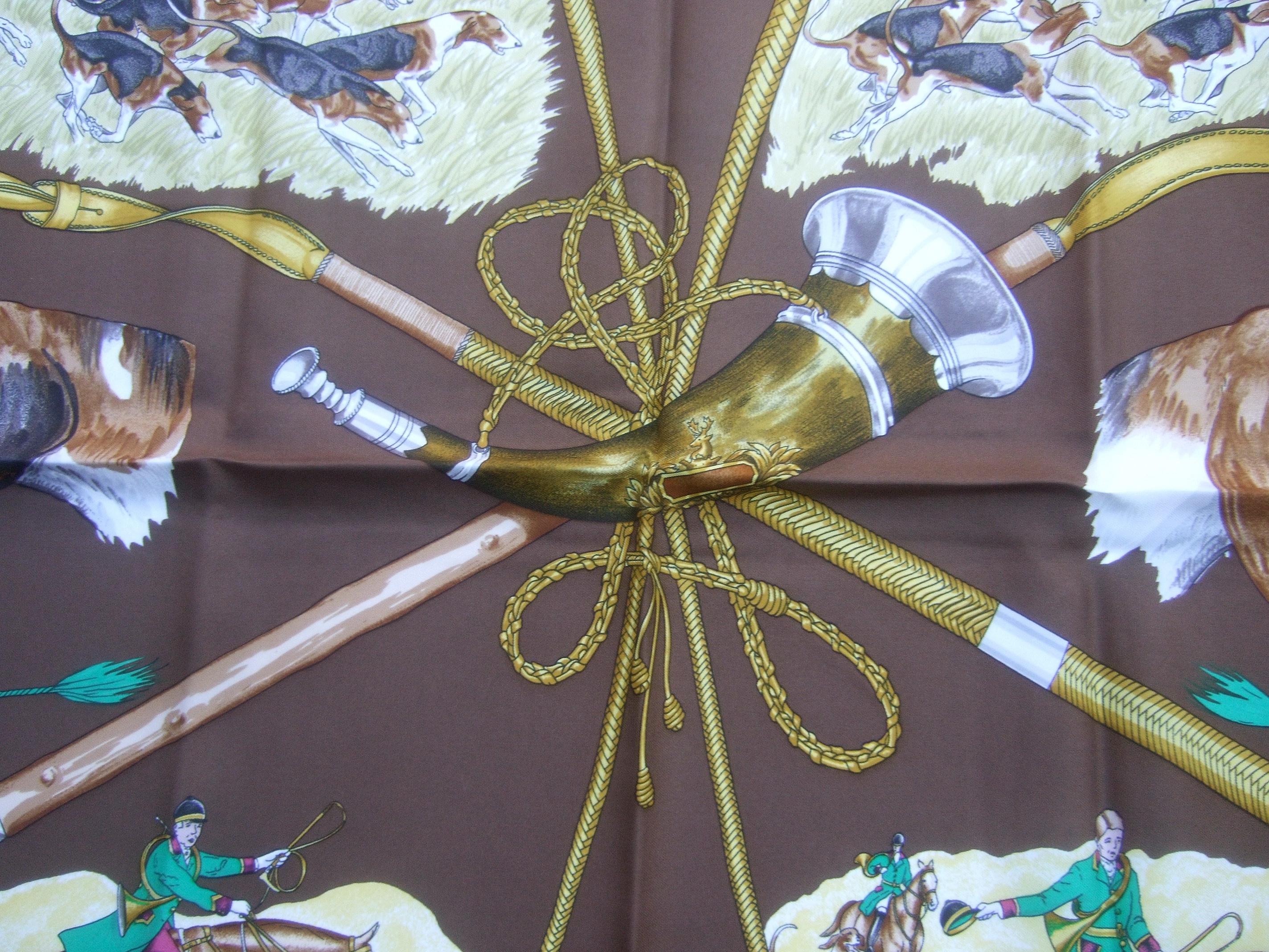 Hermes Paris Silk Equestrian Hunt Scene Hand Rolled Scarf c 1990s 10
