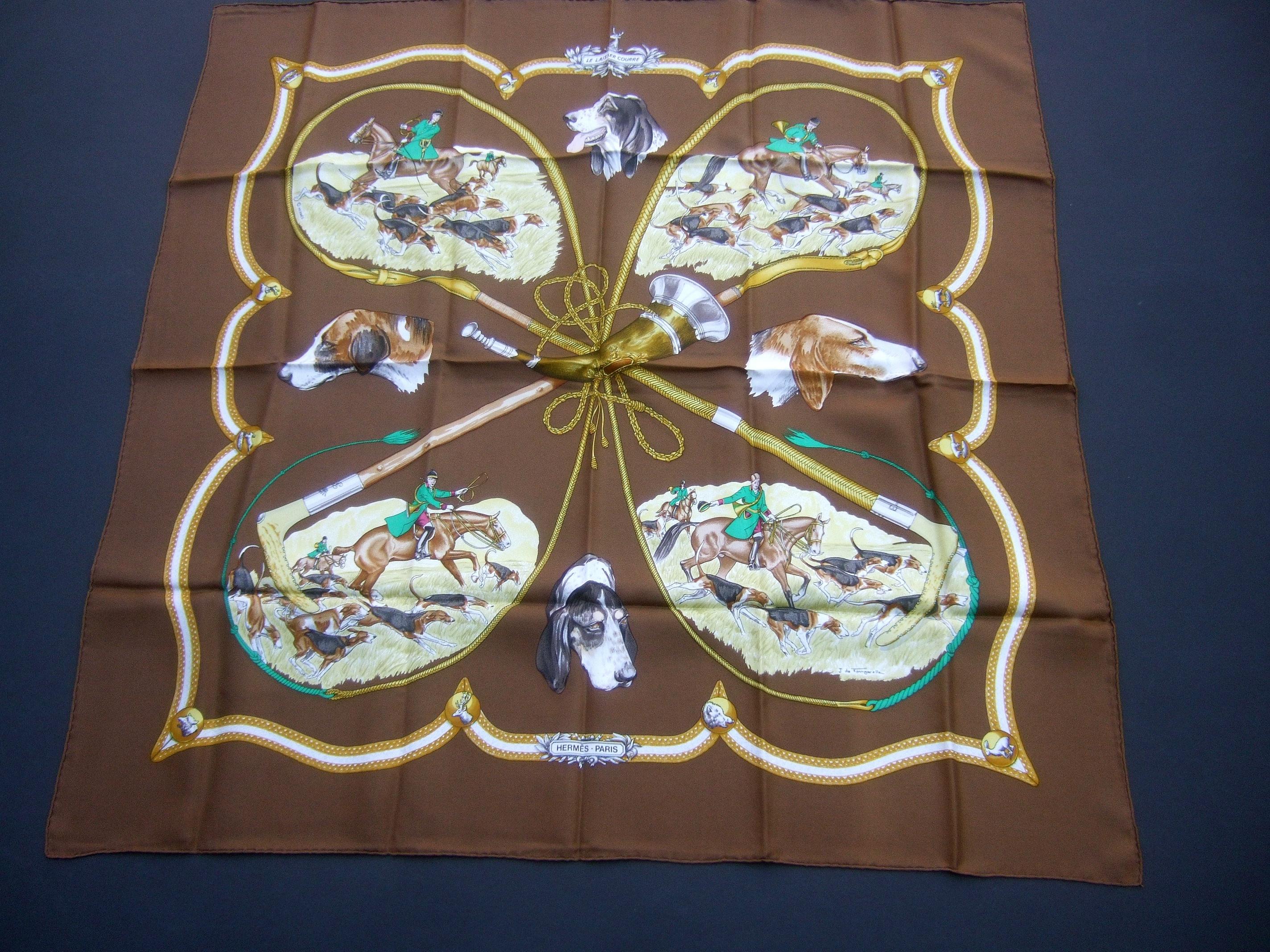 Hermes Paris Silk Equestrian Hunt Scene Hand Rolled Scarf c 1990s 11
