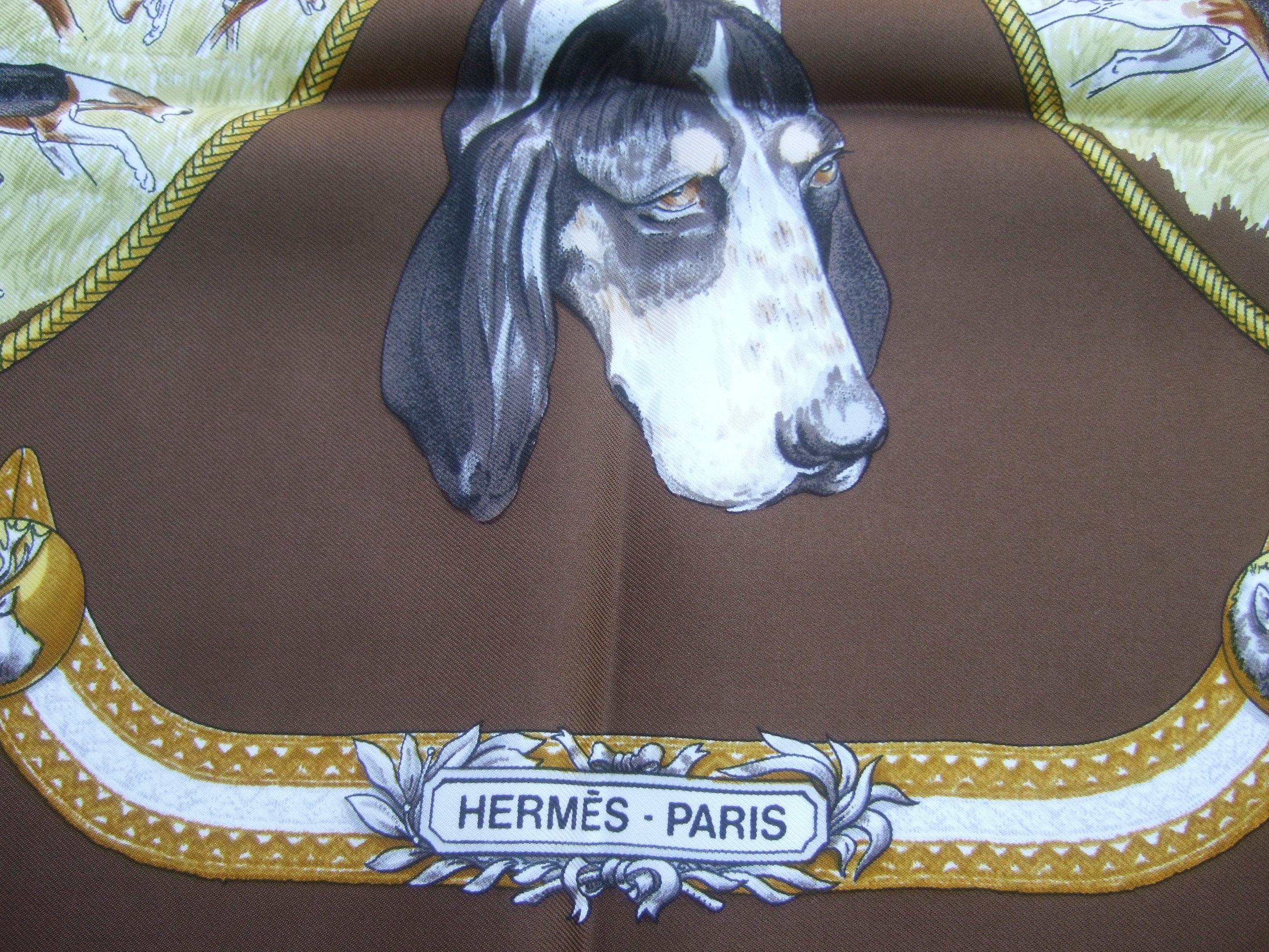 Hermes Paris Silk Equestrian Hunt Scene Hand Rolled Scarf c 1990s 1