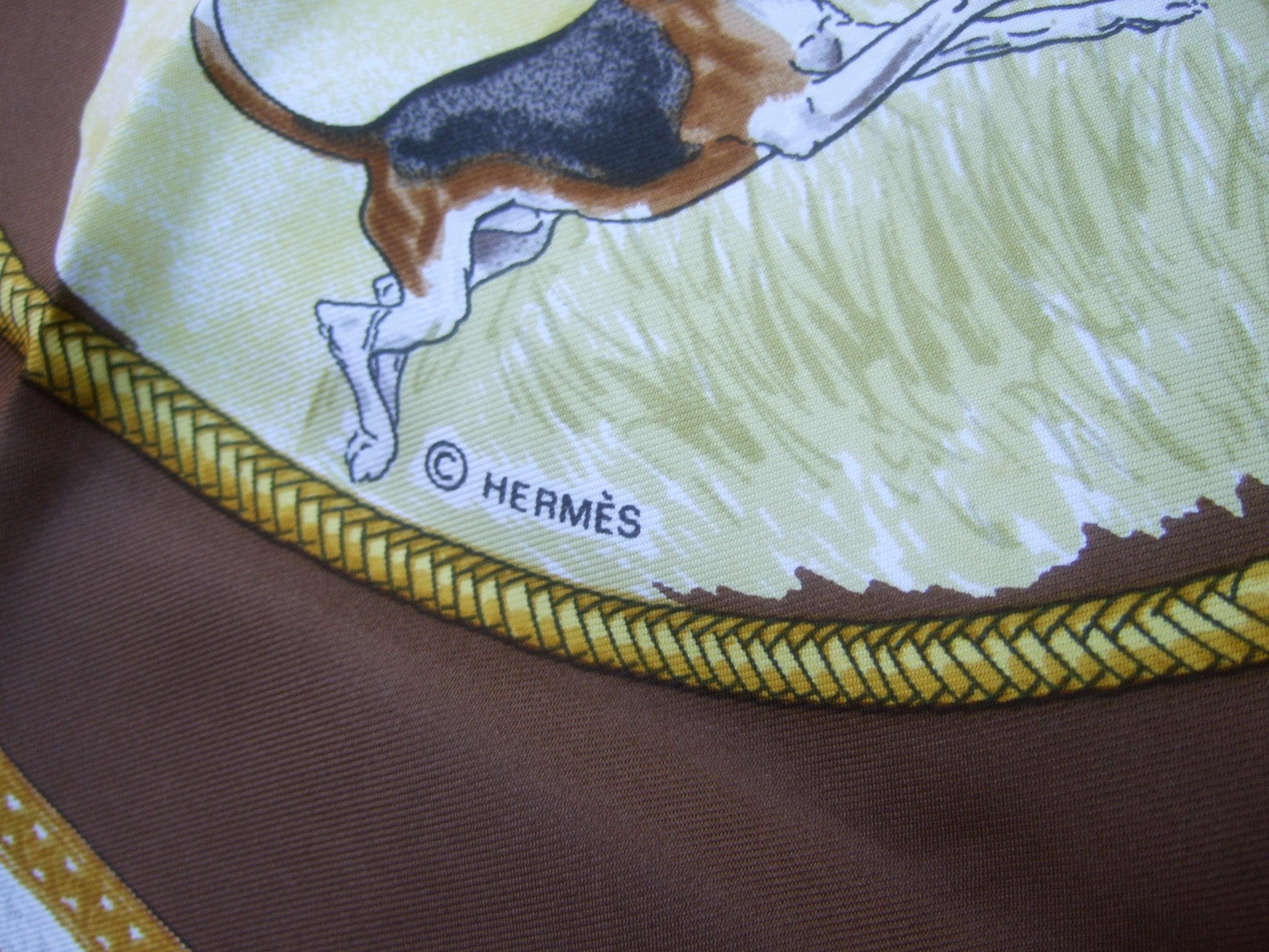 Hermes Paris Silk Equestrian Hunt Scene Hand Rolled Scarf c 1990s 4
