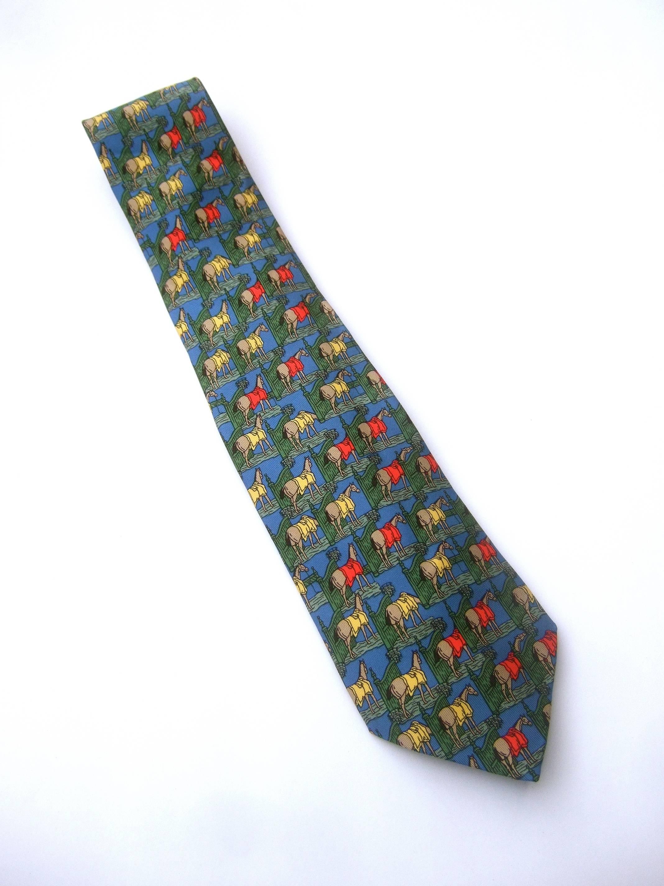 Hermes Paris Silk Equine Print Necktie c 1990 1