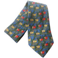 Hermes Paris Silk Equine Print Necktie c 1990