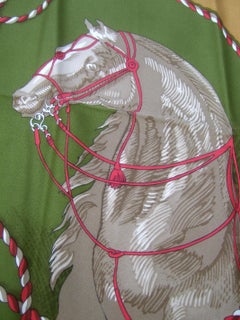 Hermes Paris Silk Hand Rolled Brides Legeres Horse Scarf c 1980s  33 x 34