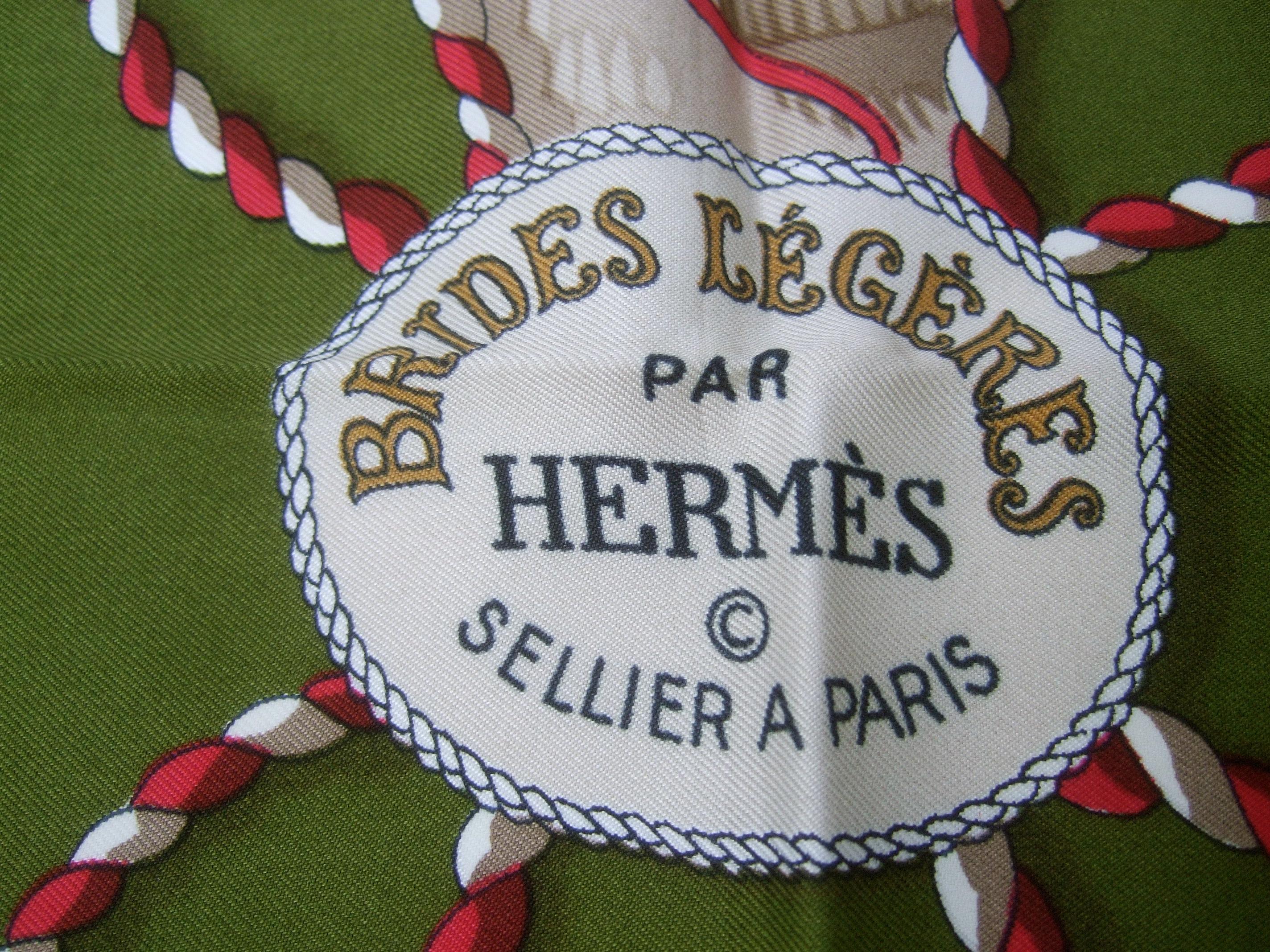 Brown Hermes Paris Silk Hand Rolled Brides Legeres Horse Scarf c 1980s  33 x 34 