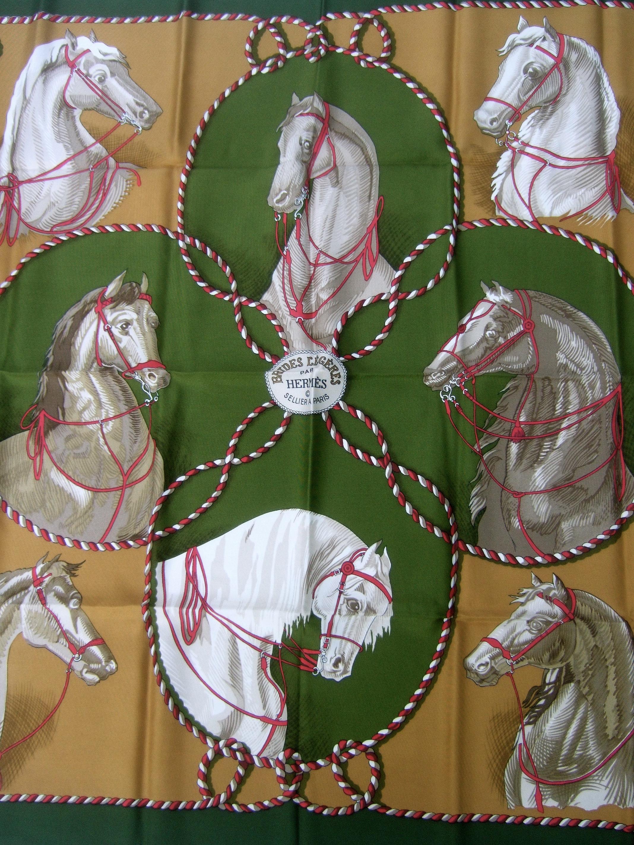 Hermes Paris Silk Hand Rolled Brides Legeres Horse Scarf c 1980s  33 x 34  In Good Condition In University City, MO