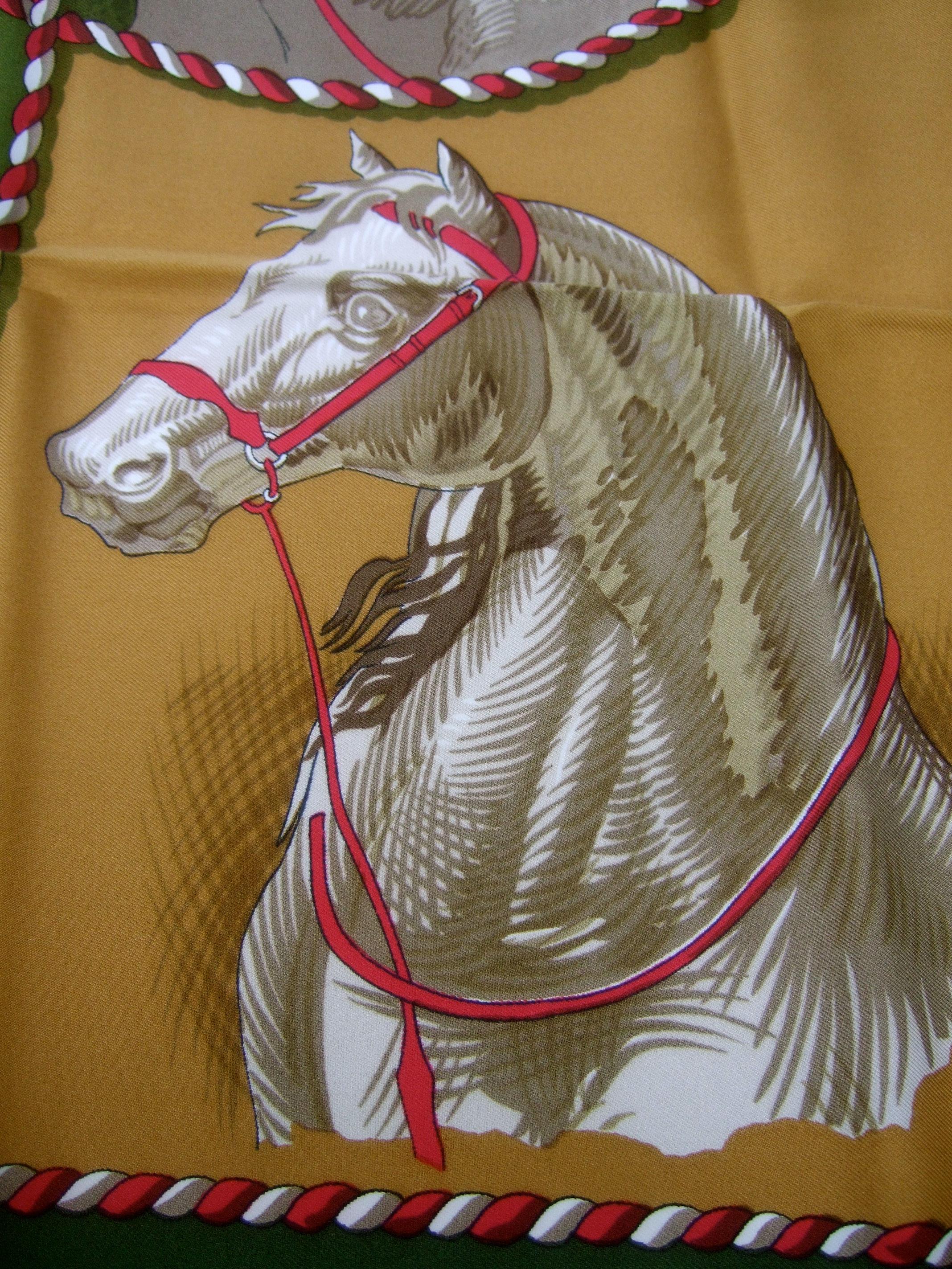 Hermes Paris Silk Hand Rolled Brides Legeres Horse Scarf c 1980s  33 x 34  1