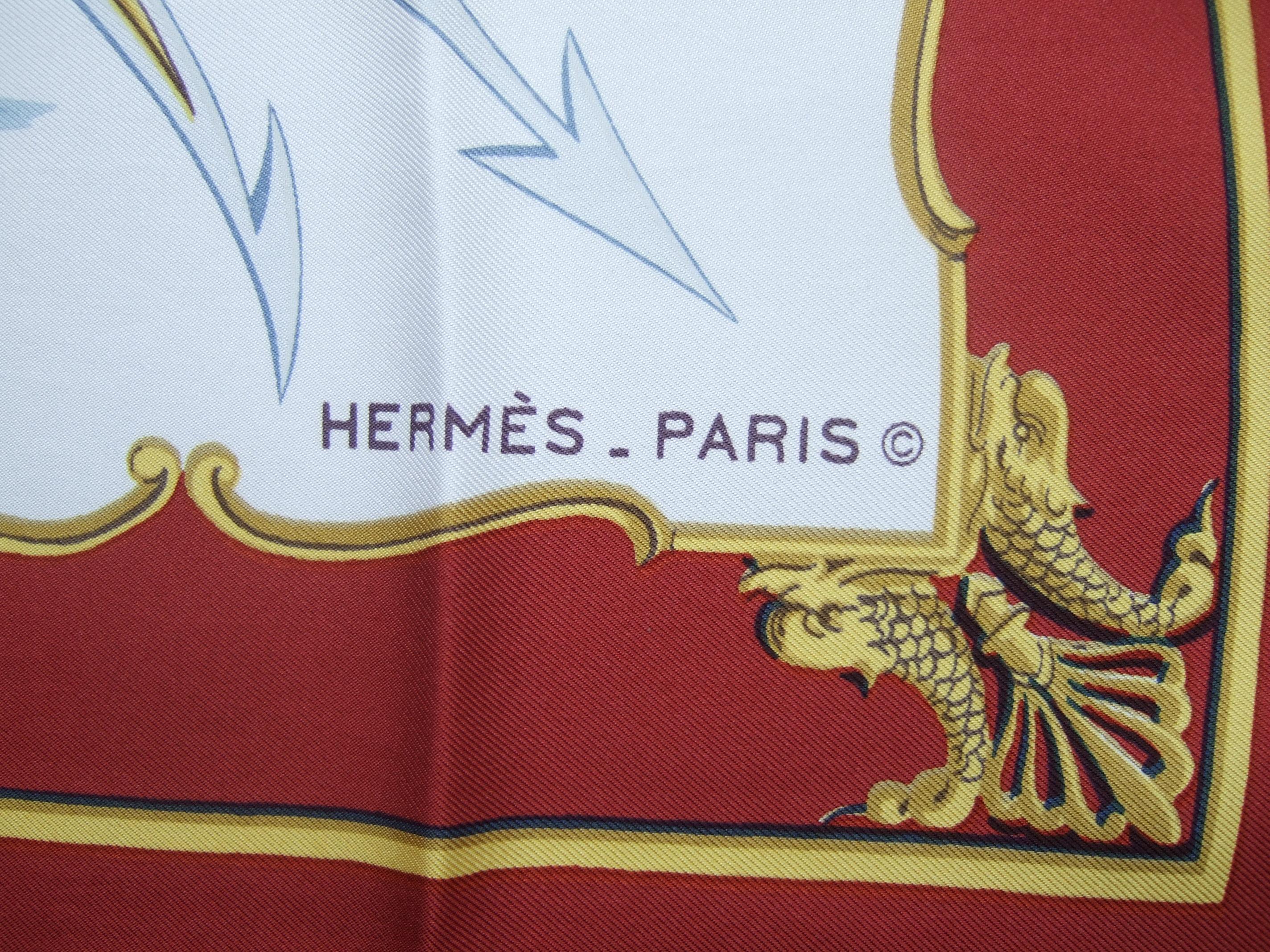 Hermes Paris Silk Hand Rolled Maritime Sailing Ships Scarf 34 x 35 c 1980s 10