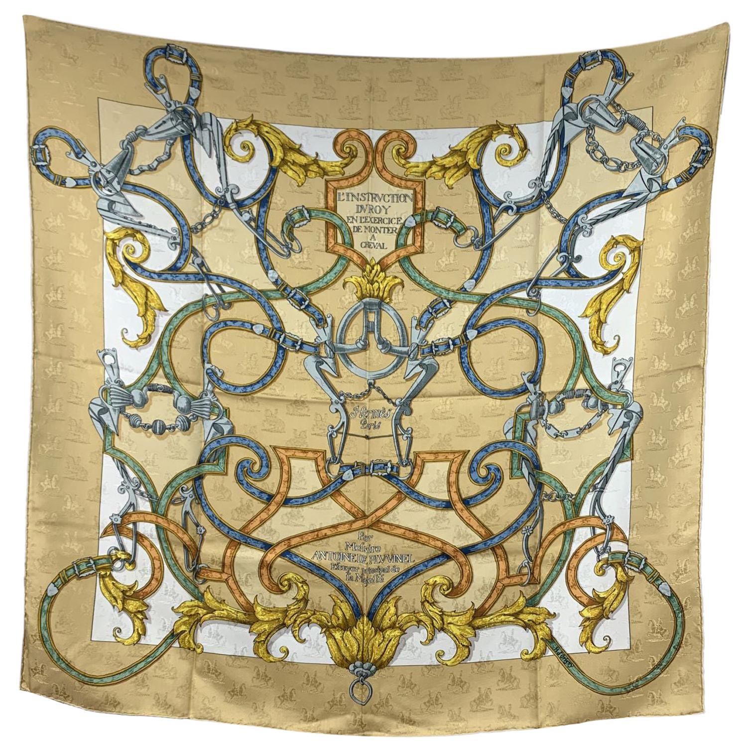 Hermes Paris Silk Jacquard Scarf L'Instruction Du Roy 1993 D'Origny