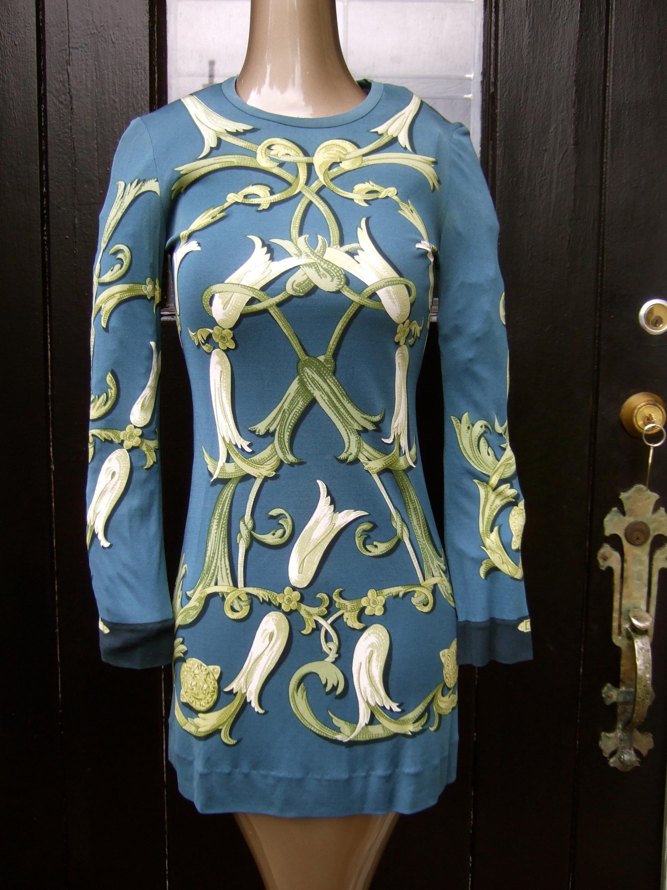 Hermes Paris Silk Jersey Floral Baroque Tunic Mini Dress c 1990s 8