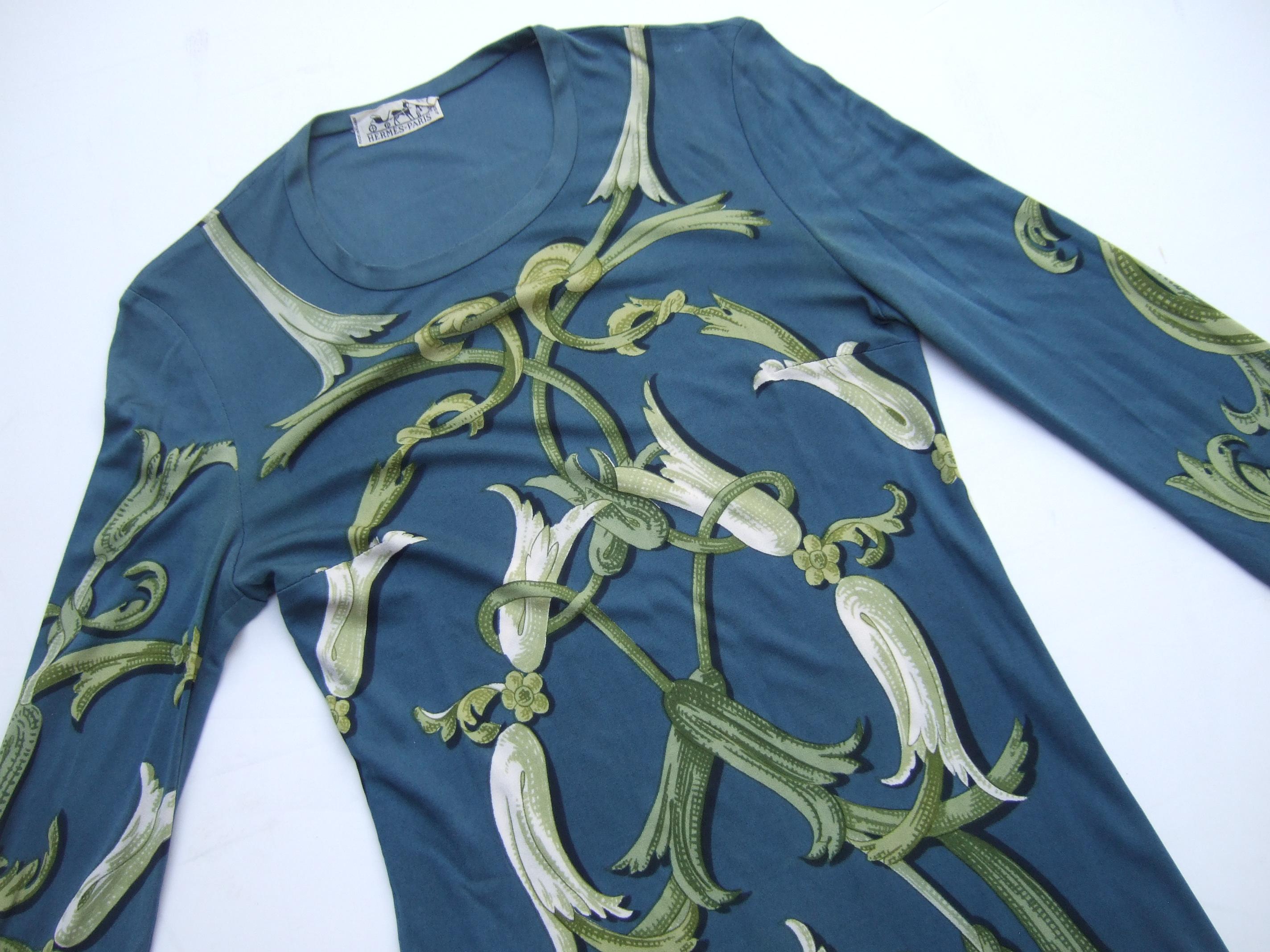Hermes Paris Silk Jersey Floral Baroque Tunic Mini Dress c 1990s 11