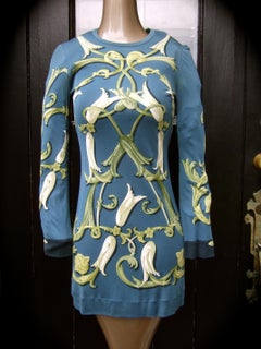 Hermes Paris Silk Jersey Floral Baroque Tunic Mini Dress c 1990s