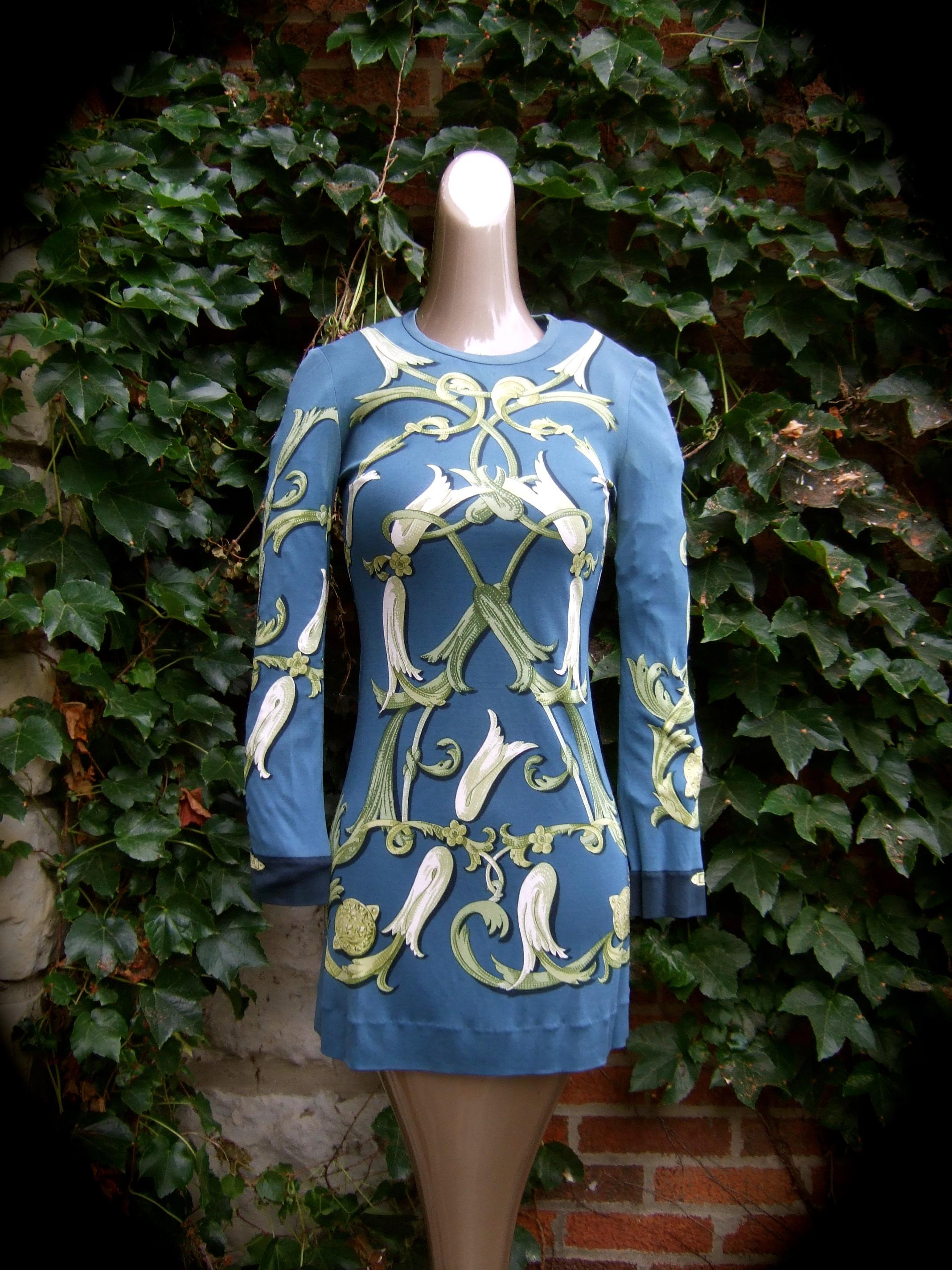 Women's Hermes Paris Silk Jersey Floral Baroque Tunic Mini Dress c 1990s