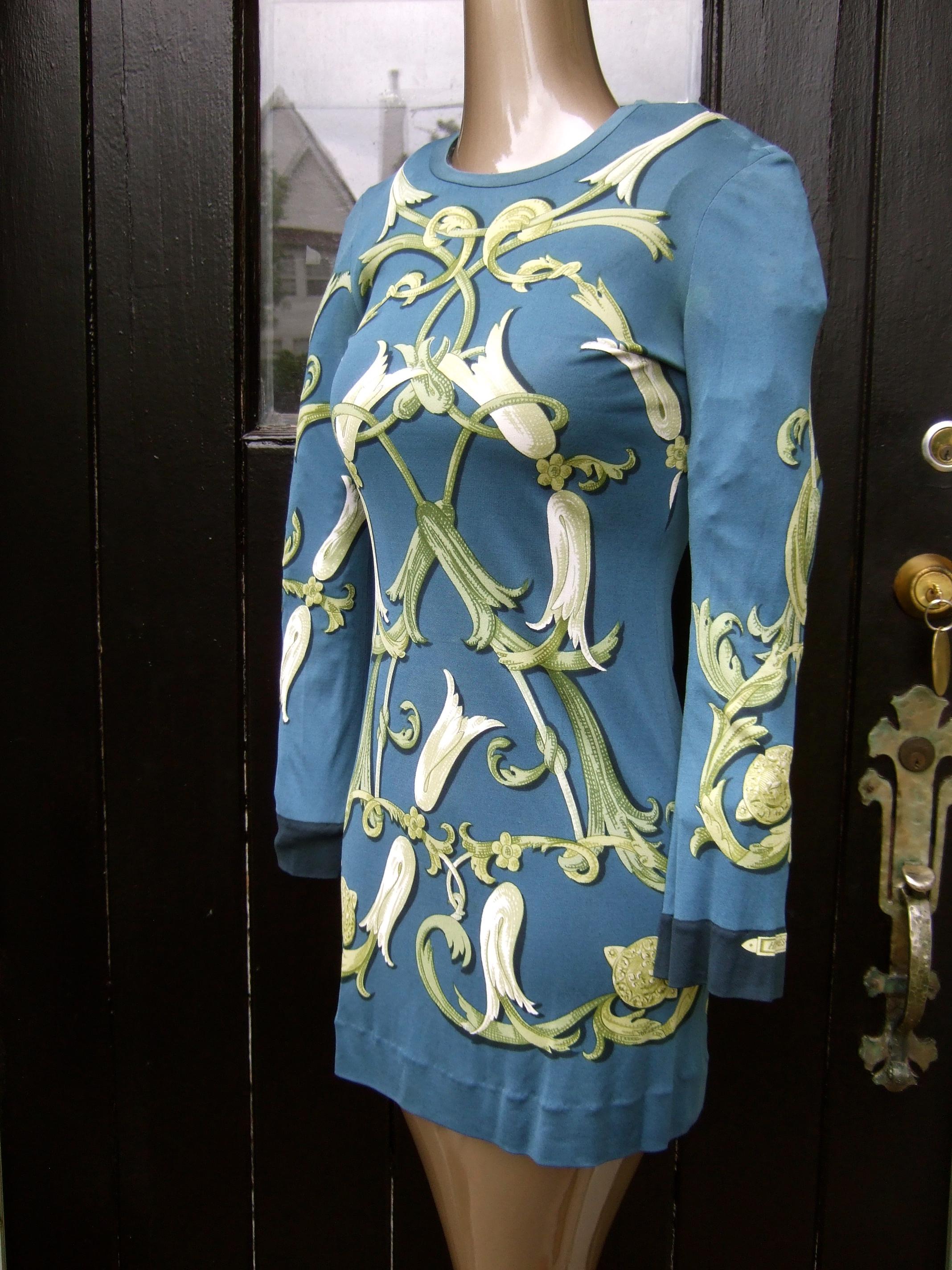 Hermes Paris Silk Jersey Floral Baroque Tunic Mini Dress c 1990s 2