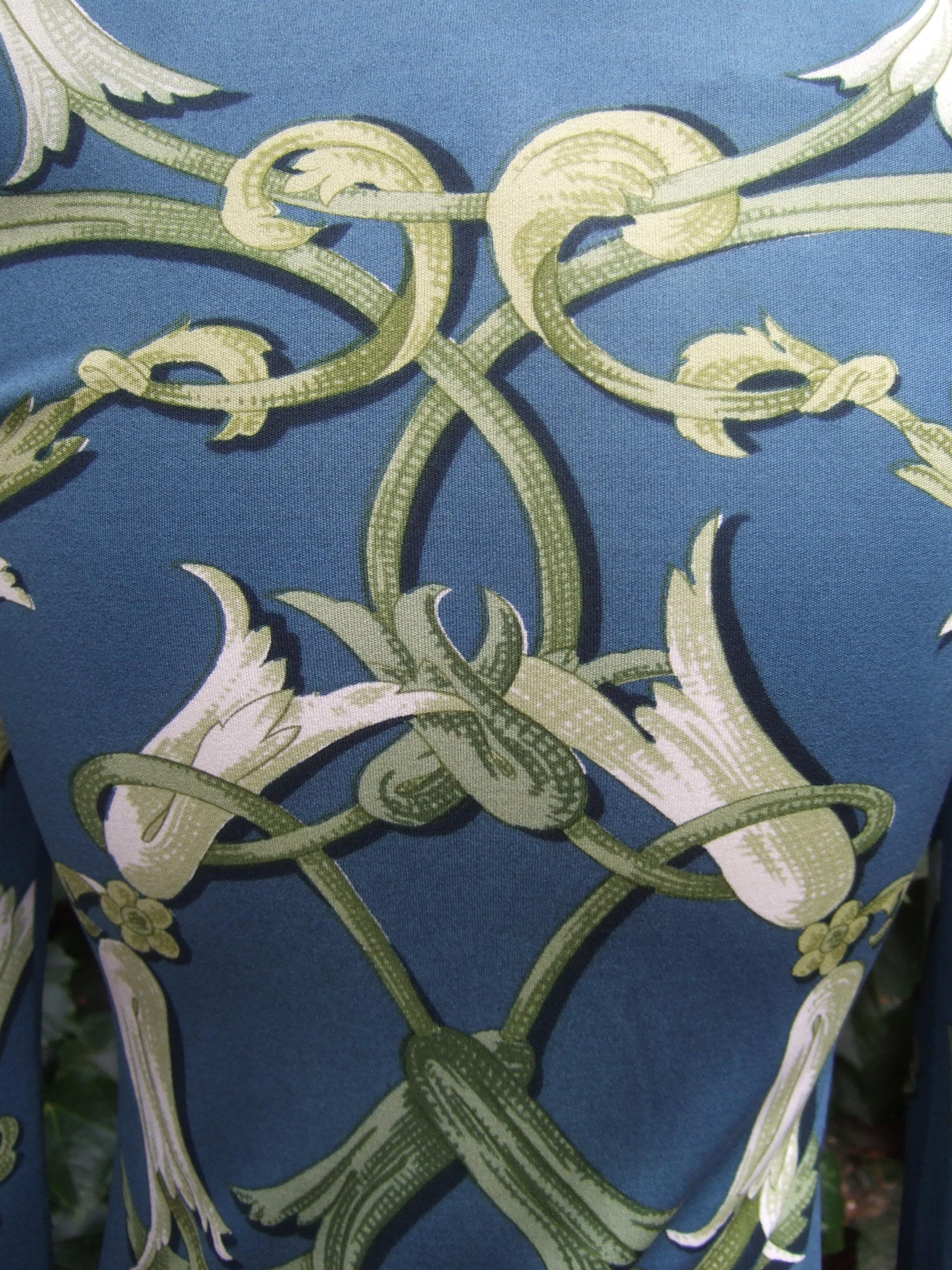 Hermes Paris Silk Jersey Floral Baroque Tunic Mini Dress c 1990s 3