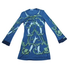Hermes Paris Seidenjersey Barockes Tunika-Minikleid mit Blumenmuster c 1990er
