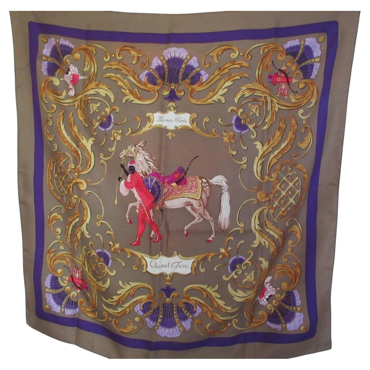 Foulard en soie Hermès Paris « Cheval Turc » par Christiane Vauzelles en vente