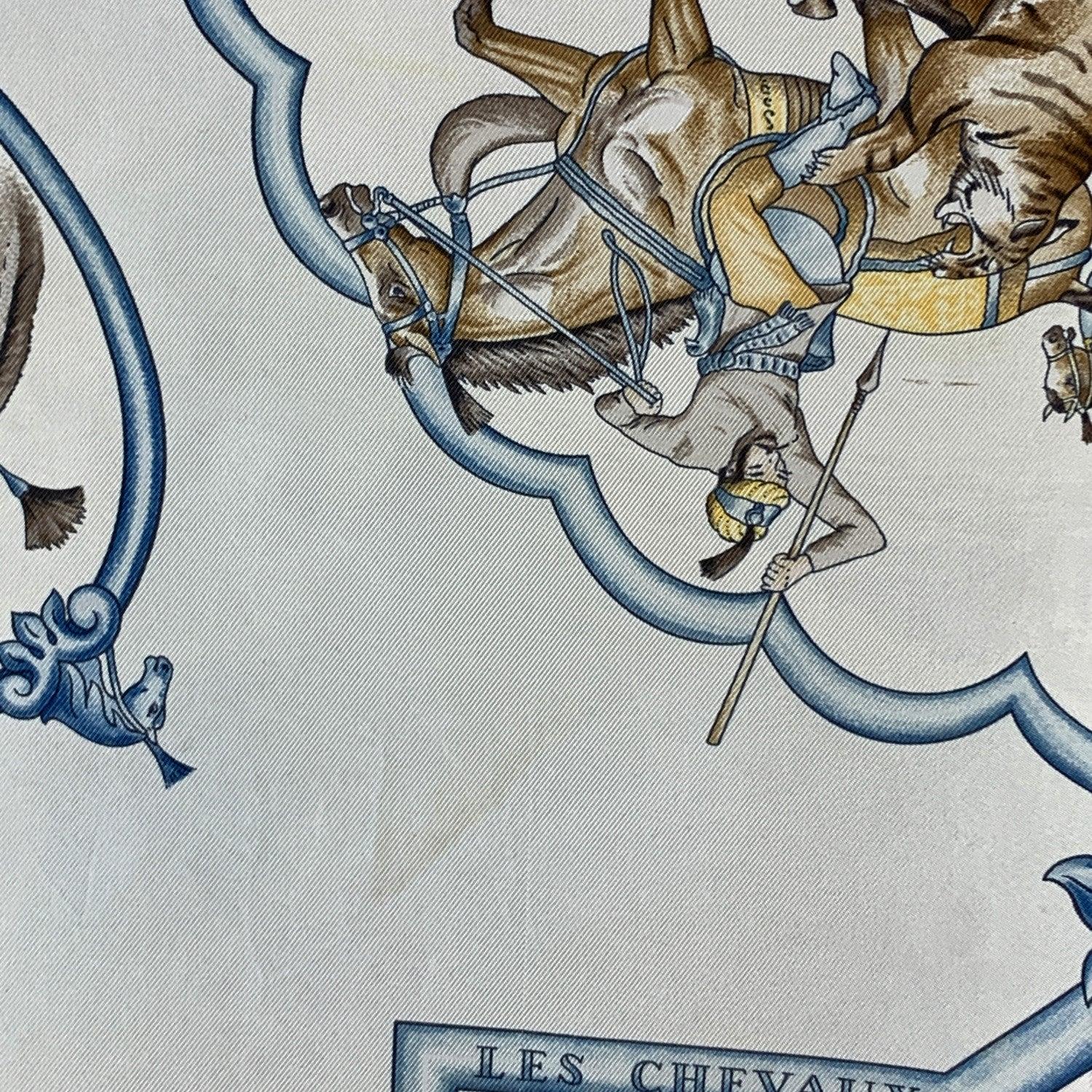 Gray Hermes Paris Silk Scarf Les Chevaux des Moghols 1993 De Fougerolle For Sale
