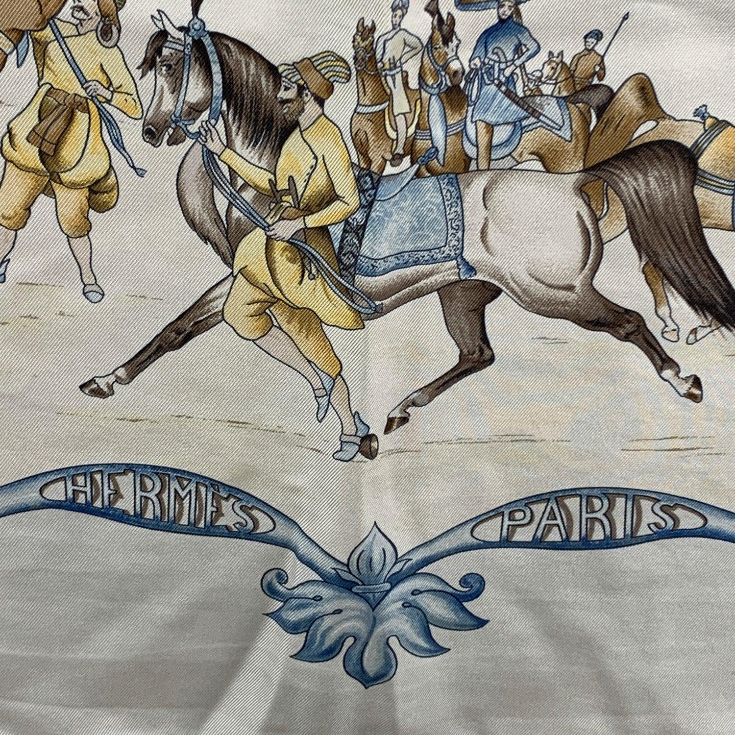 Women's Hermes Paris Silk Scarf Les Chevaux des Moghols 1993 De Fougerolle For Sale