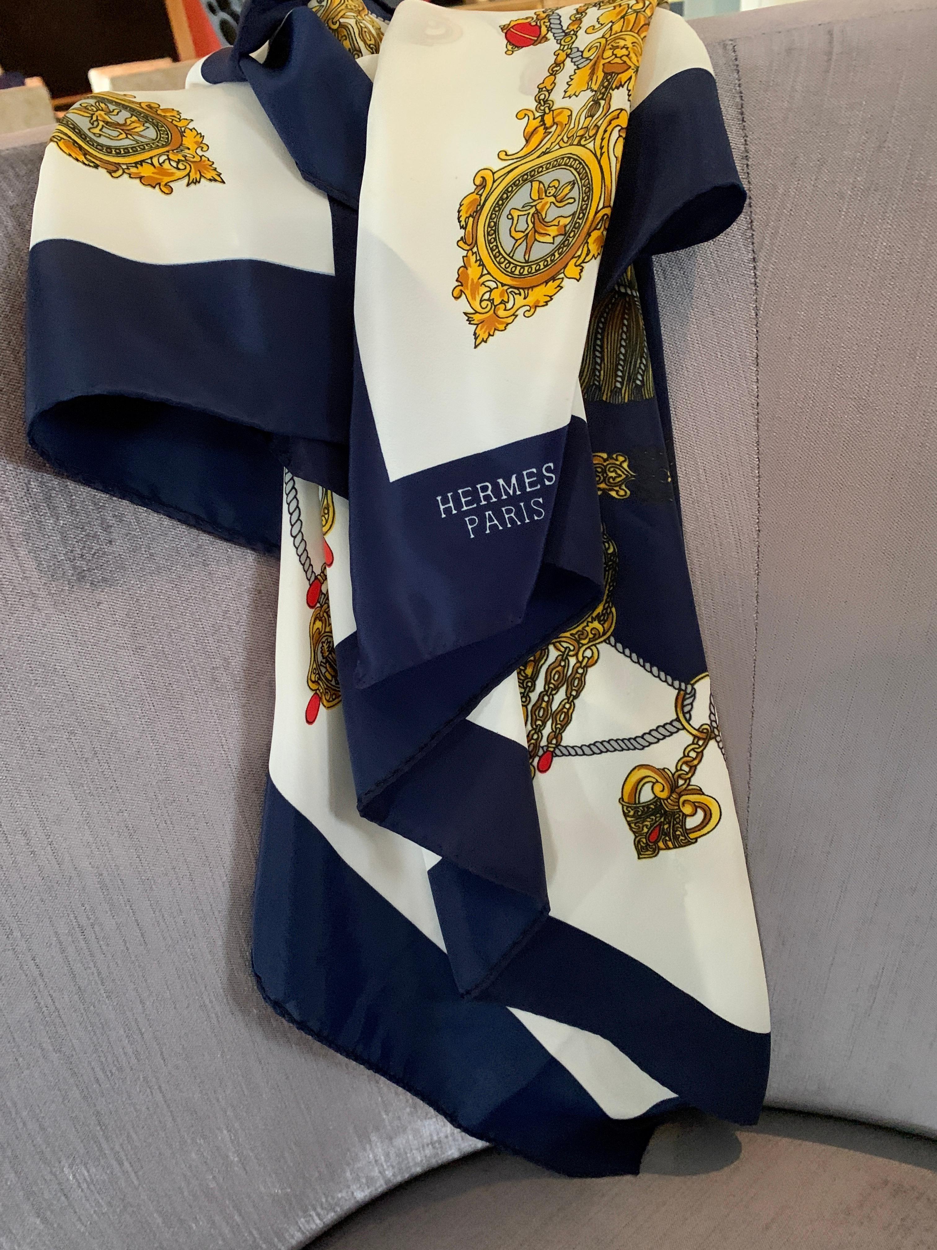 Hand-Woven Hermes Paris Silk Scarf of Medallions and Tassels