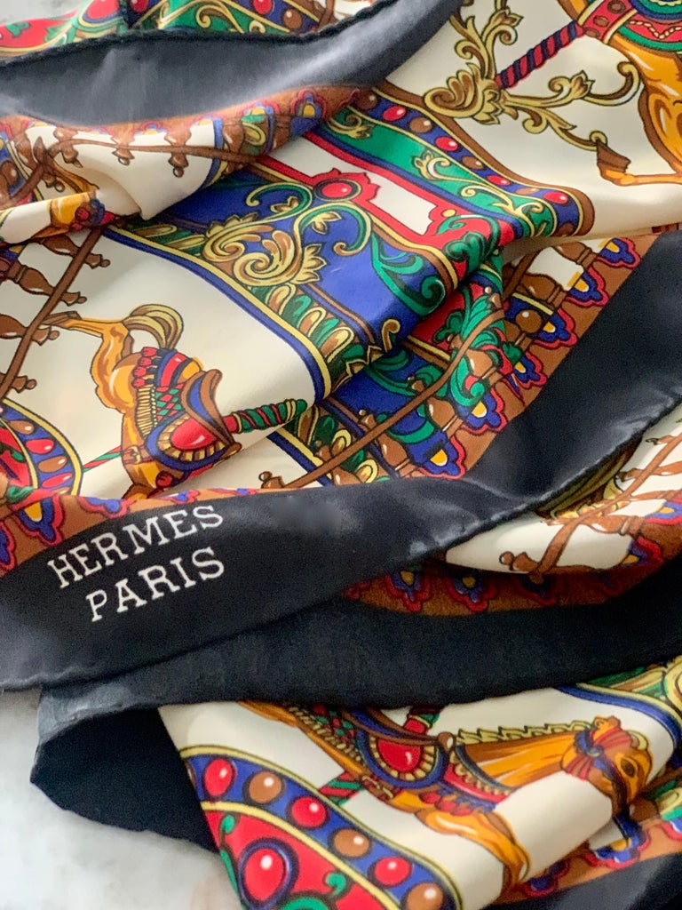 Hermes Paris Silk Scarf with Carousel Horse Pattern For Sale at 1stDibs