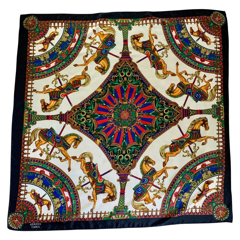 Hermes Paris Silk Scarf with Carousel Horse Pattern For Sale at 1stDibs