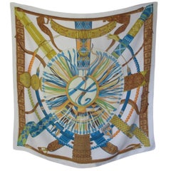 Hermes Paris Silk Turquoise Scarf " Ceintures et Lines " by Toutsy