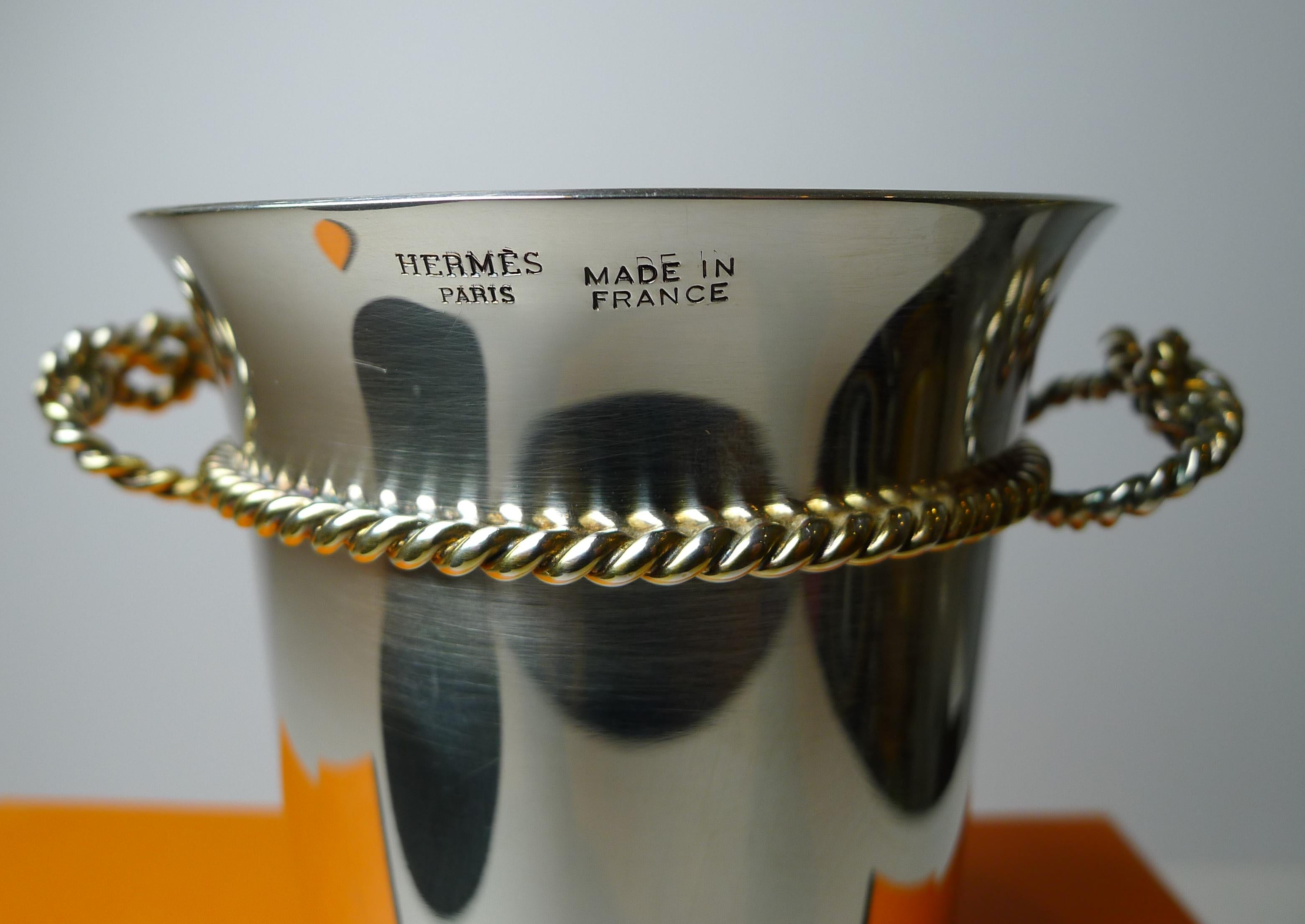 Modern Hermes, Paris - Silver & Gold Plated Vase / Beaker / Desk Cup For Sale