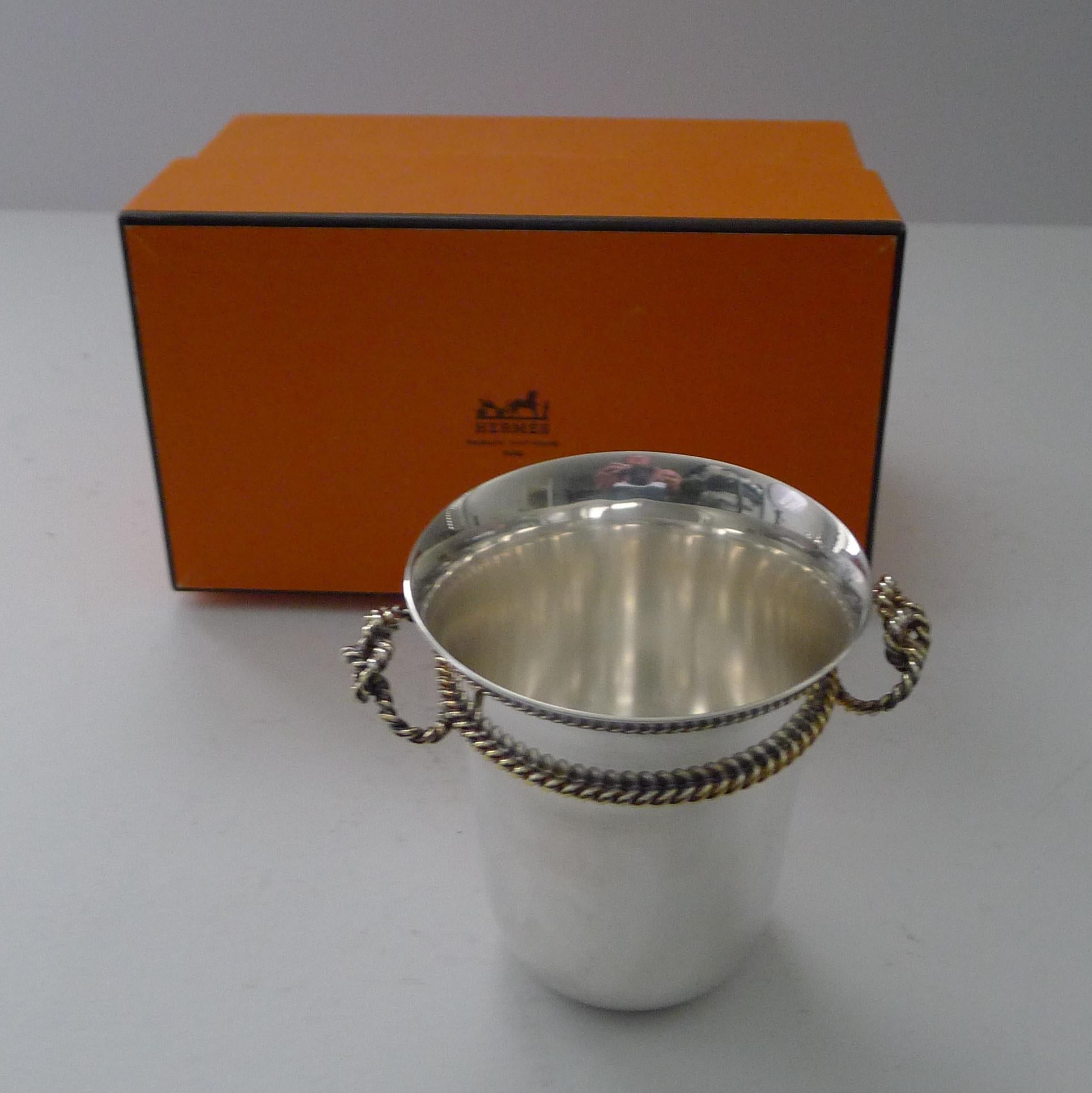 Late 20th Century Hermes, Paris - Silver & Gold Plated Vase / Beaker / Desk Cup For Sale