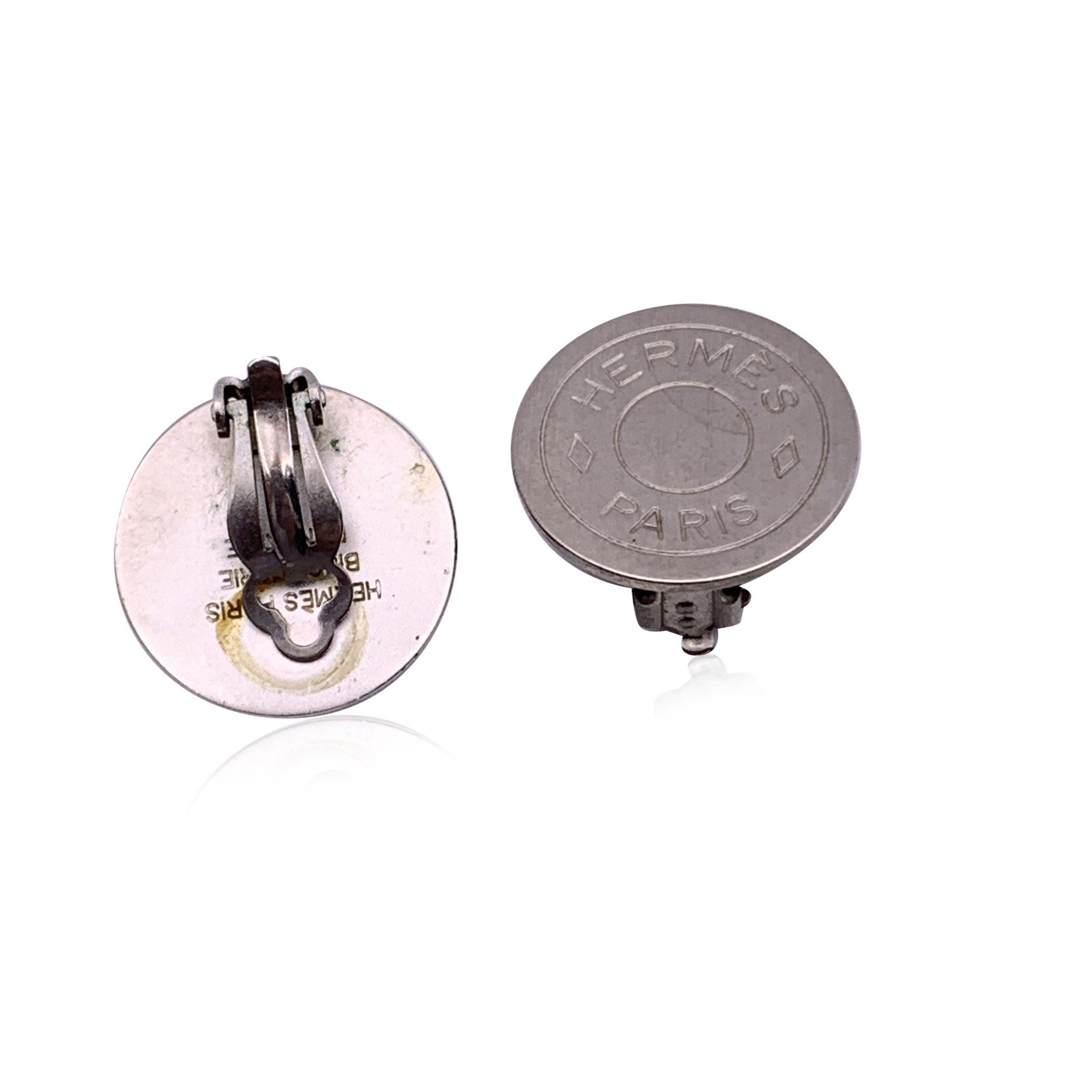 Hermes Paris Silver Metal Clou De Selle Clip On Earrings In Good Condition In Rome, Rome