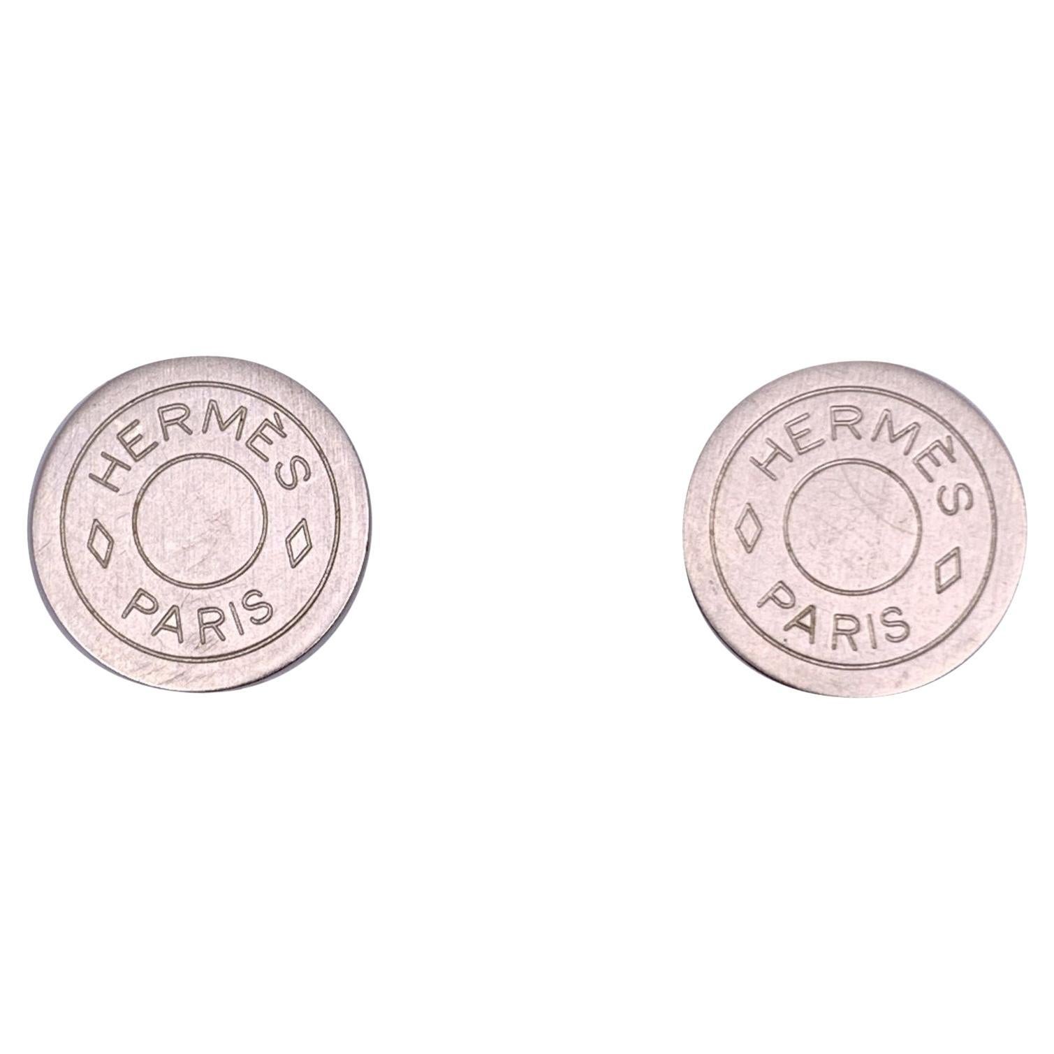 Hermes Paris Silver Metal Clou De Selle Clip On Earrings For Sale