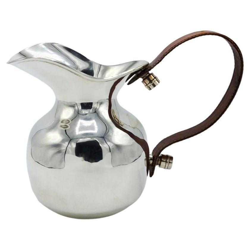 Hermes Paris silver metal jug with leather handle, 20th Century For Sale