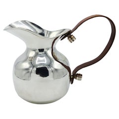 Vintage Hermes Paris silver metal jug with leather handle, 20th Century