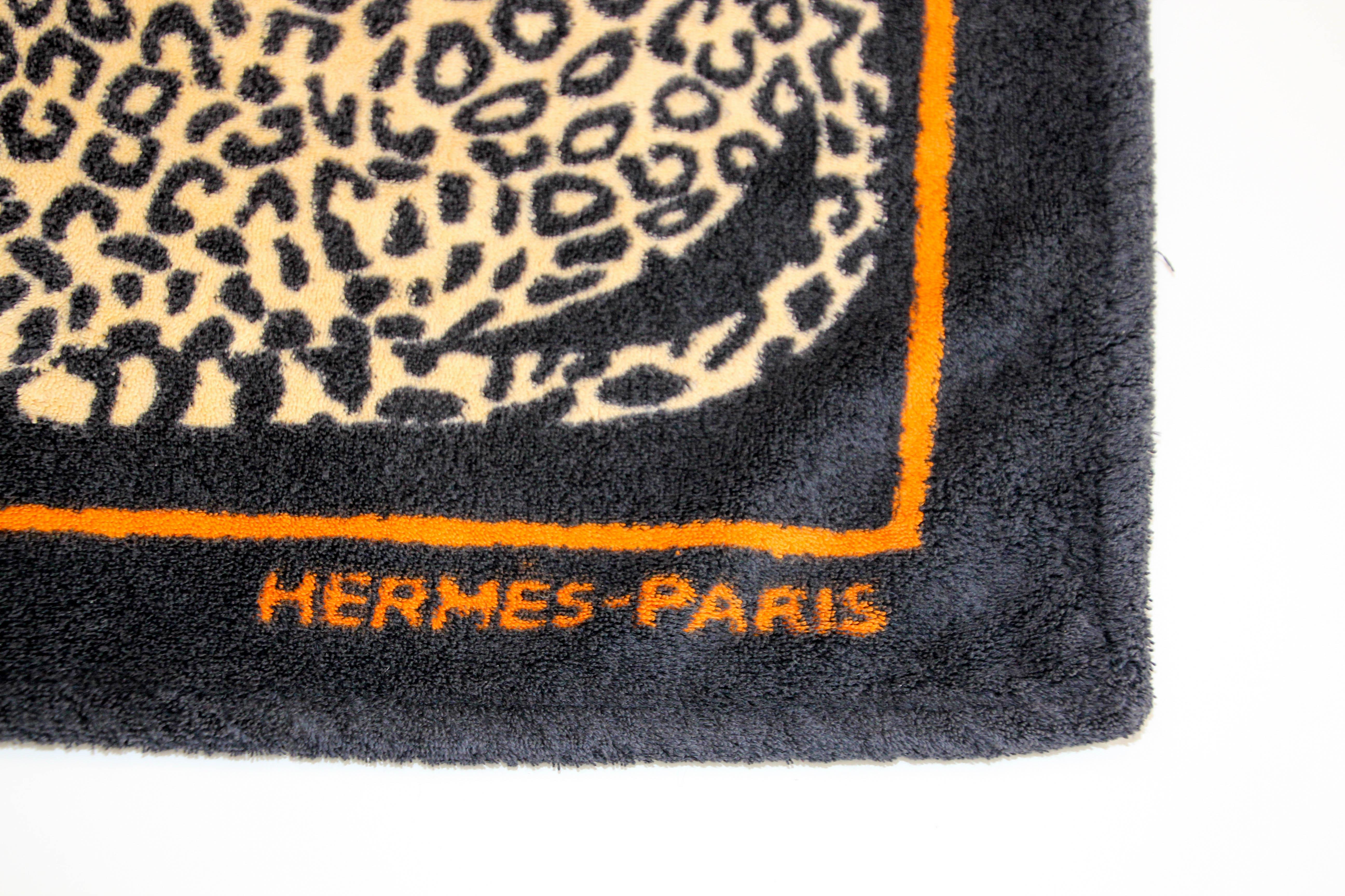 Hermes Paris Small Bath Mat with a Leopard Print in Black and Orange 3