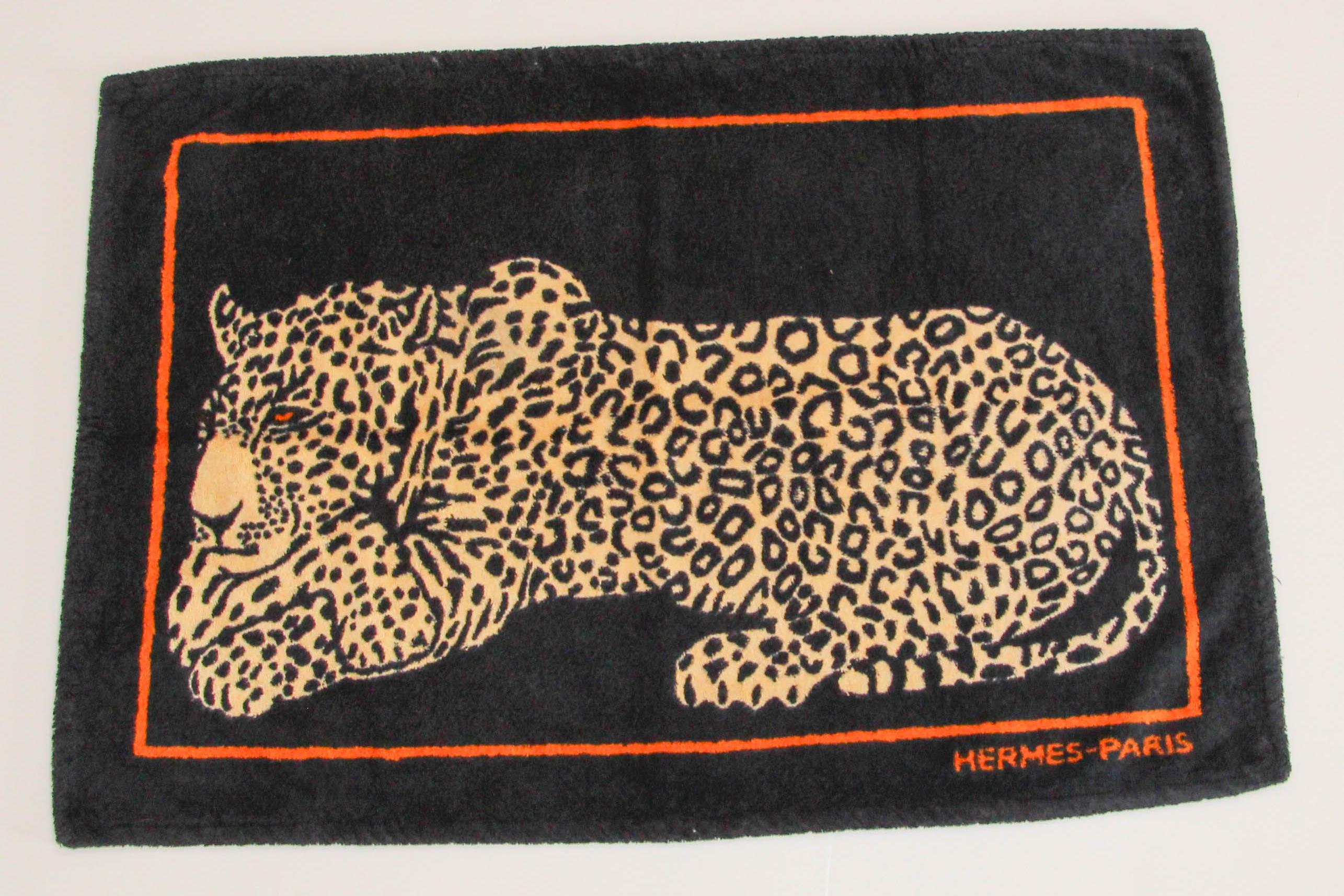 Hermes Paris Small Bath Mat with a Leopard Print in Black and Orange 7