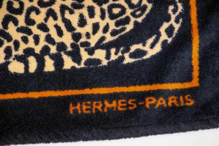 Hermes Paris Small Bath Mat with a Leopard Print in Black and Orange In Good Condition For Sale In North Hollywood, CA