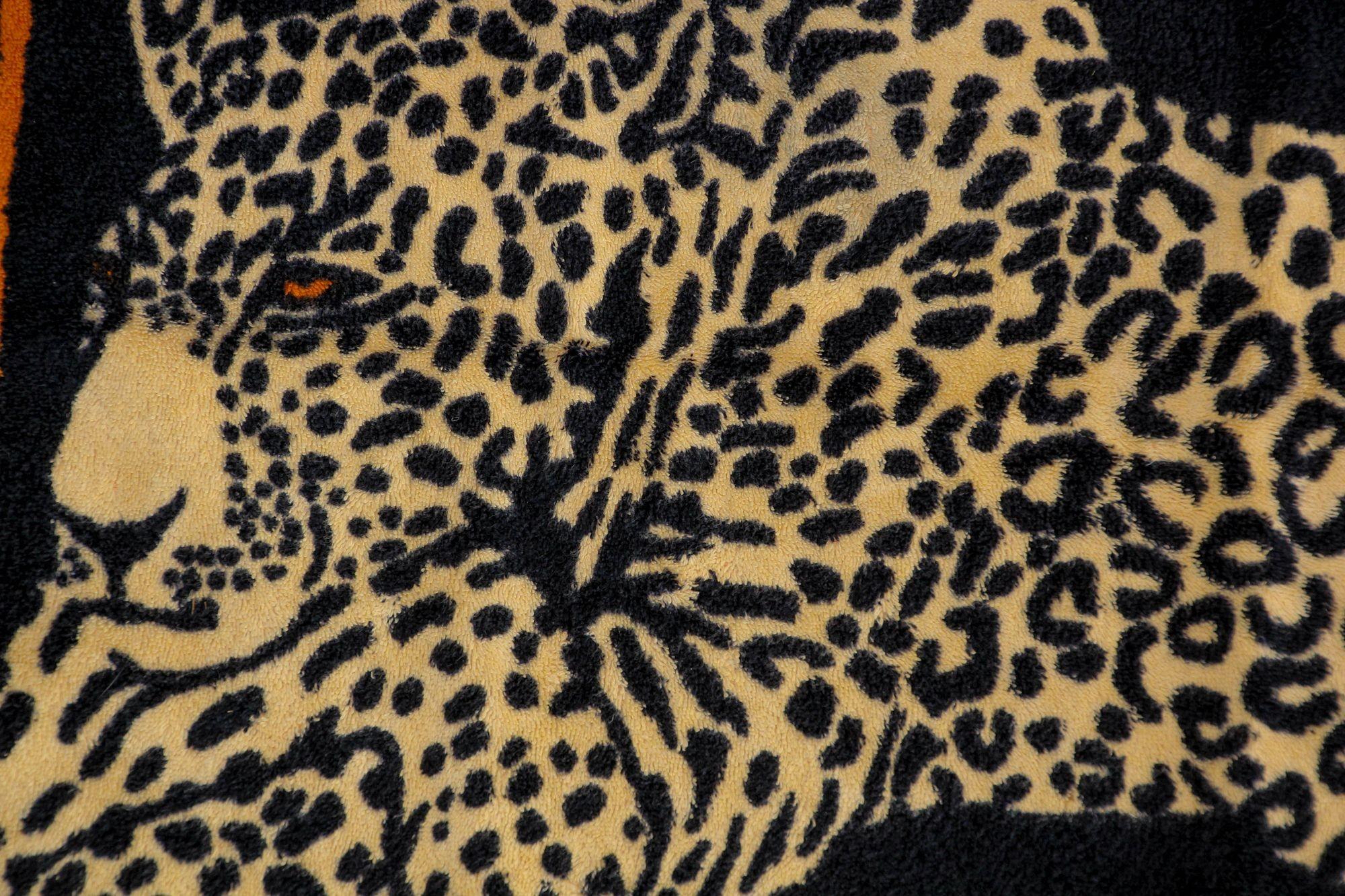 French Hermes Paris Small Bath Mat with a Leopard Print in Black and Orange