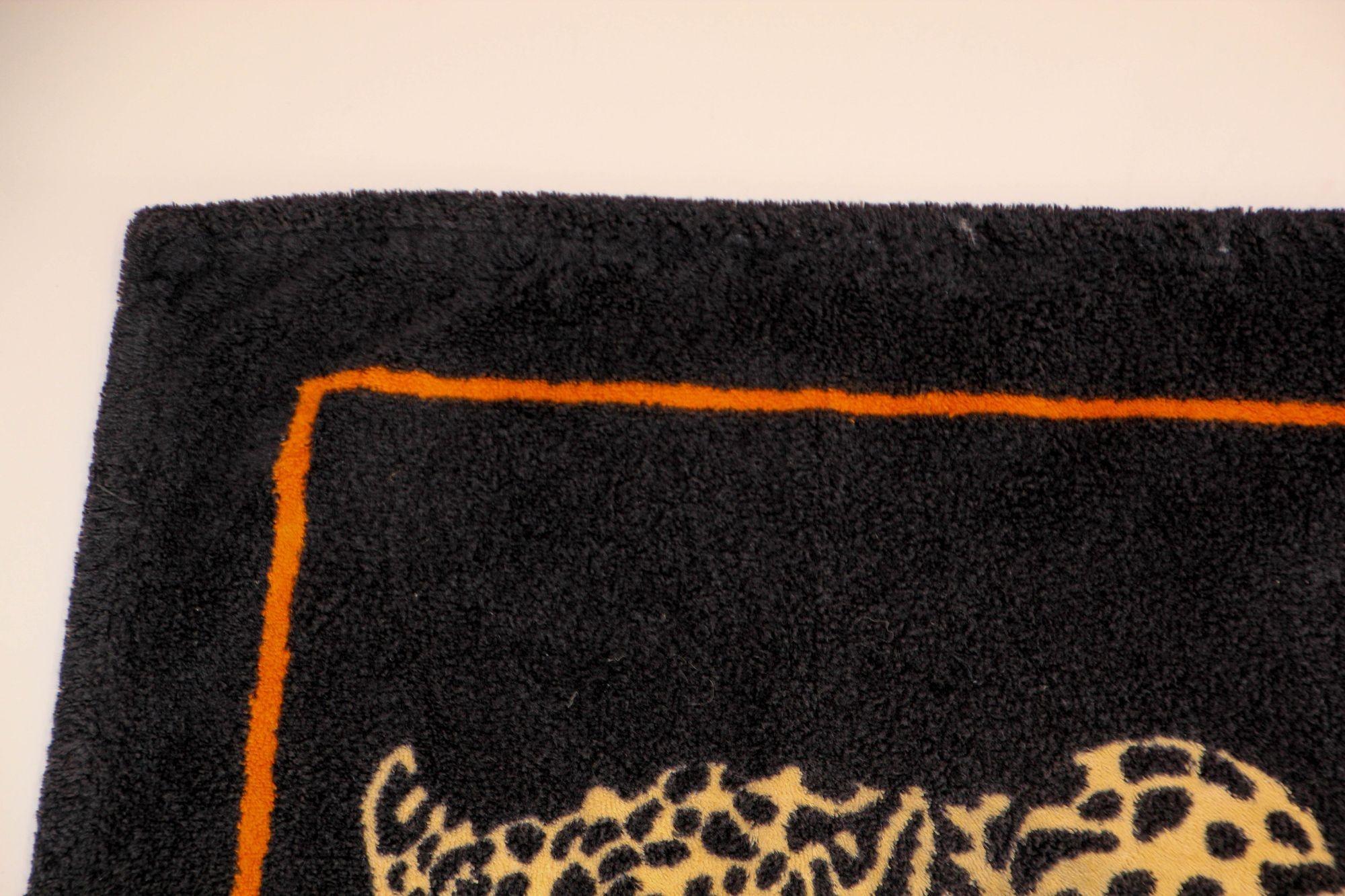 Hermes Paris Small Bath Mat with a Leopard Print in Black and Orange In Good Condition In North Hollywood, CA