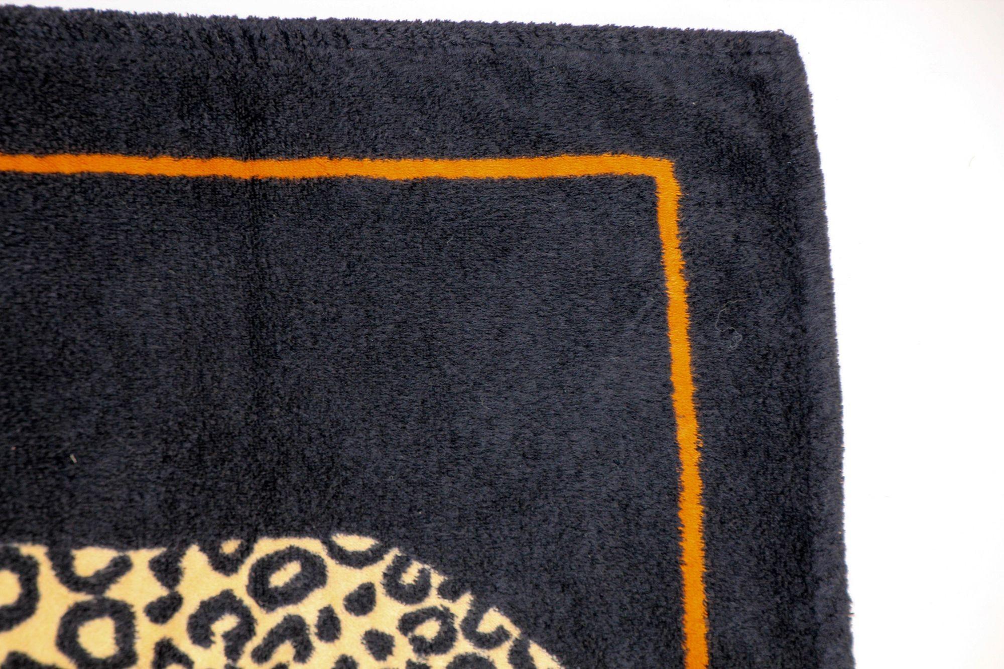 Contemporary Hermes Paris Small Bath Mat with a Leopard Print in Black and Orange