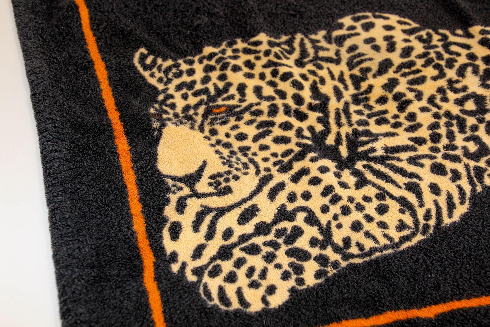 Hermes Paris Small Bath Mat with a Leopard Print in Black and Orange 1