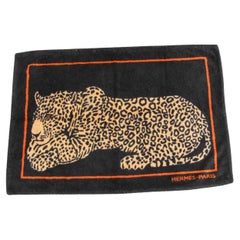 Hermes Paris Small Bath Mat with a Leopard Print in Black and Orange
