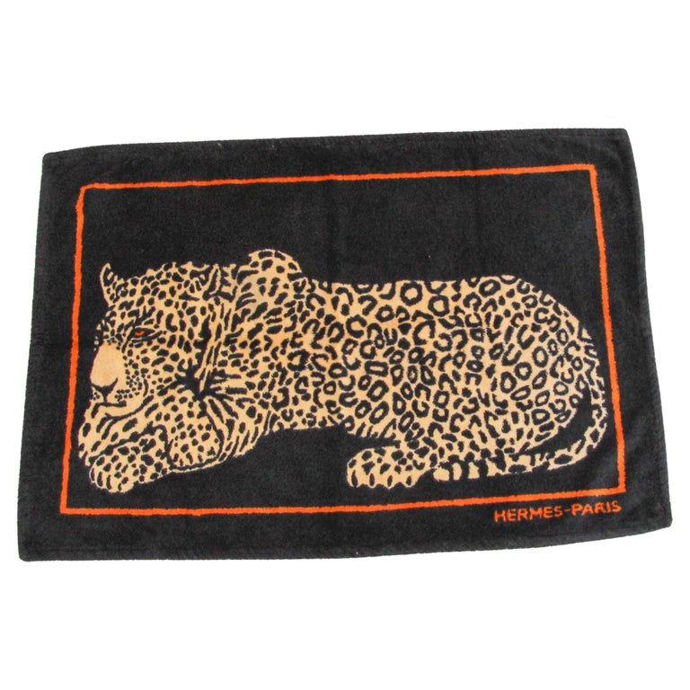 Hermes Paris Small Bath Mat with a Leopard Print in Black and Orange For Sale