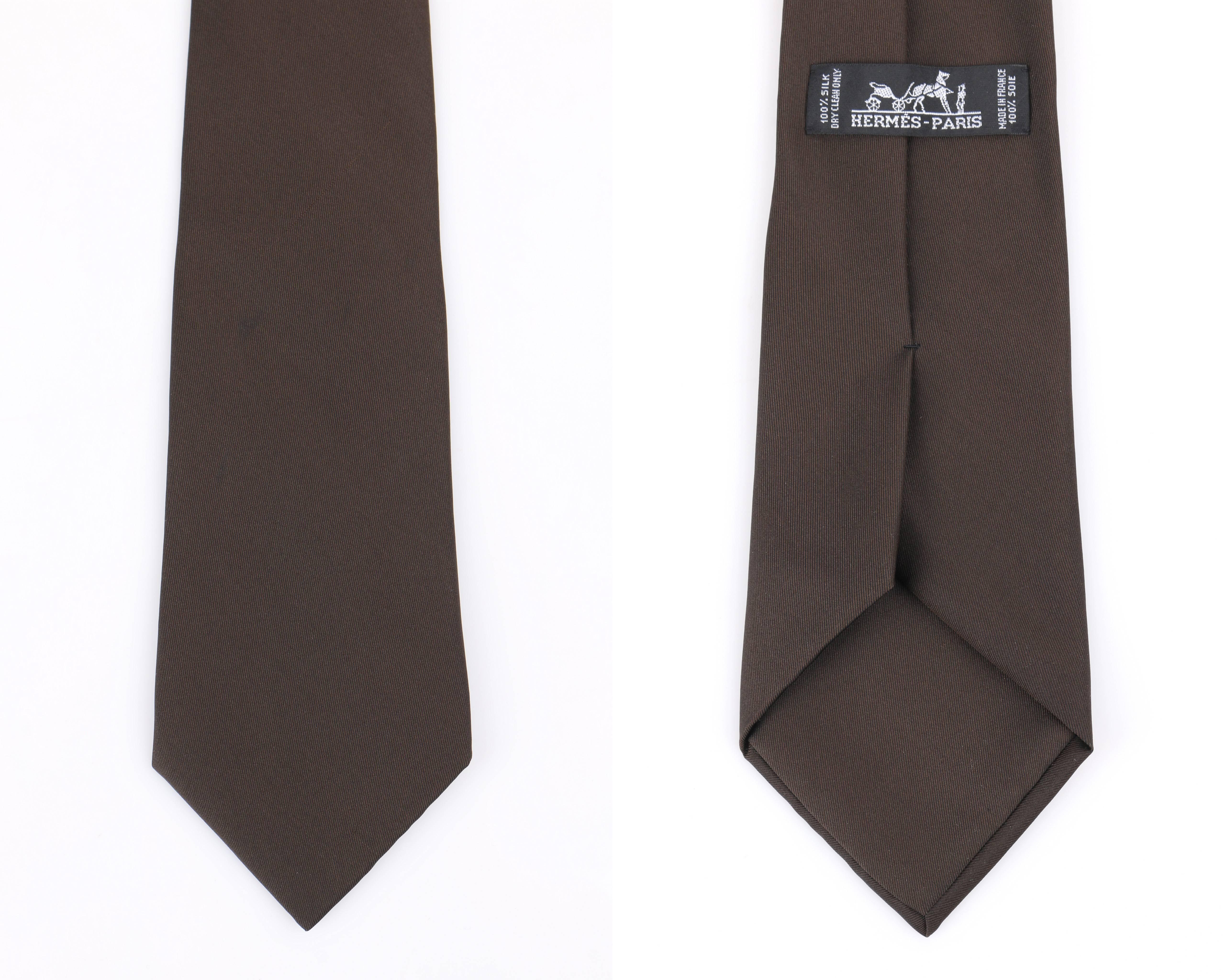 HERMES Paris Solid Dark Brown Silk 5 Fold Necktie Tie  1